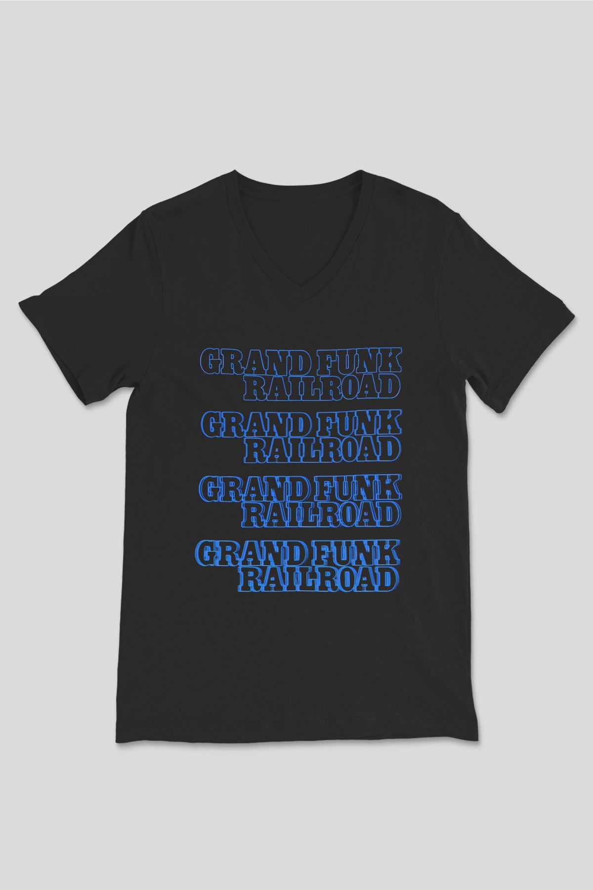 Grand Funk Railroad Siyah Unisex V Yaka Tişört T-Shirt