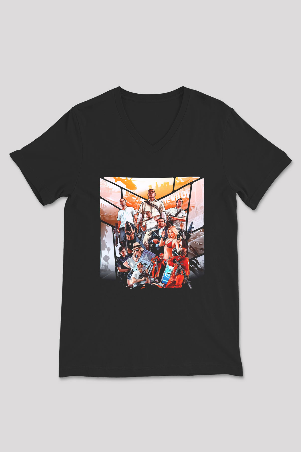 Grand Theft Auto Siyah Unisex V Yaka Tişört