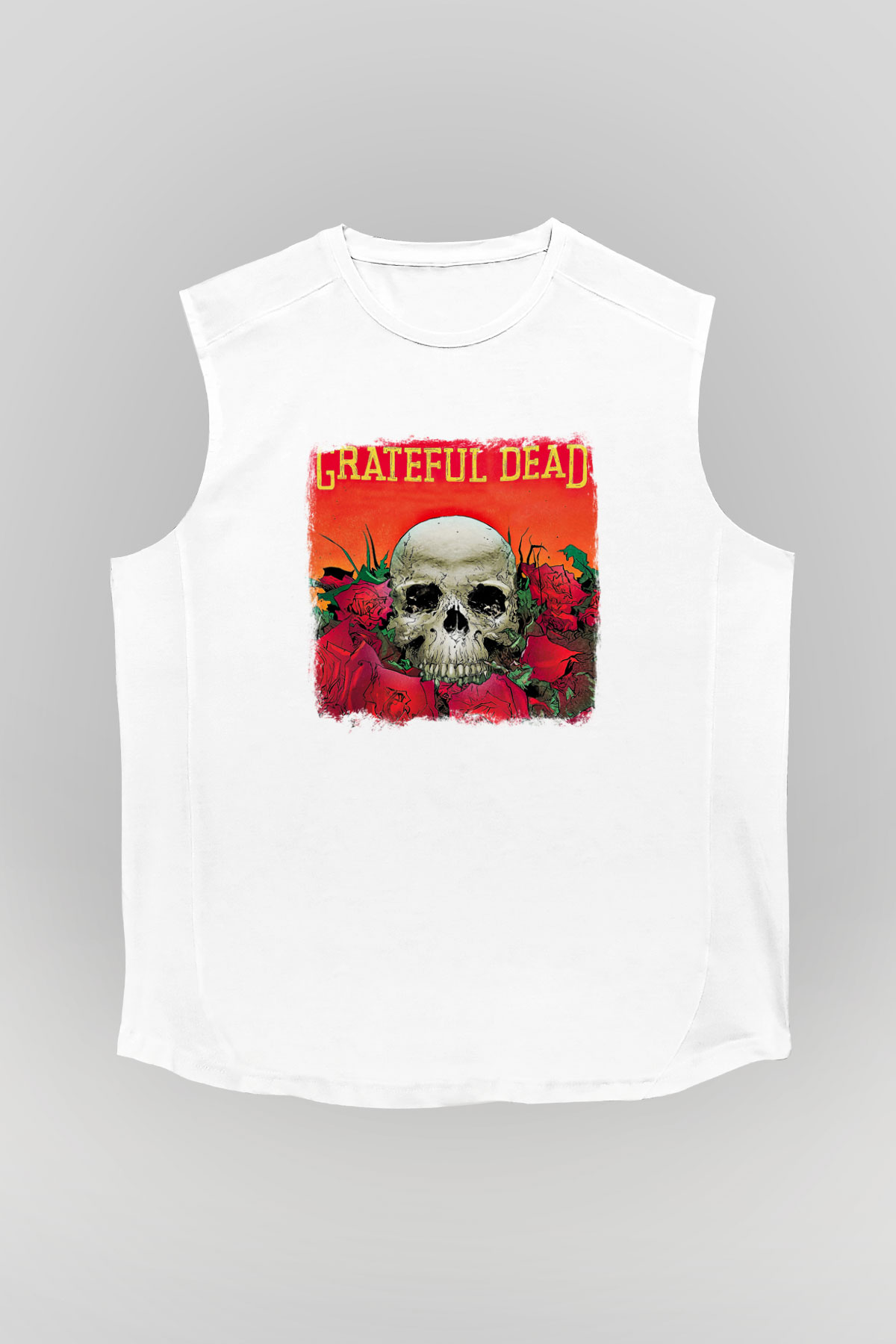 Grateful Dead Baskılı Unisex Beyaz Kolsuz Tişört