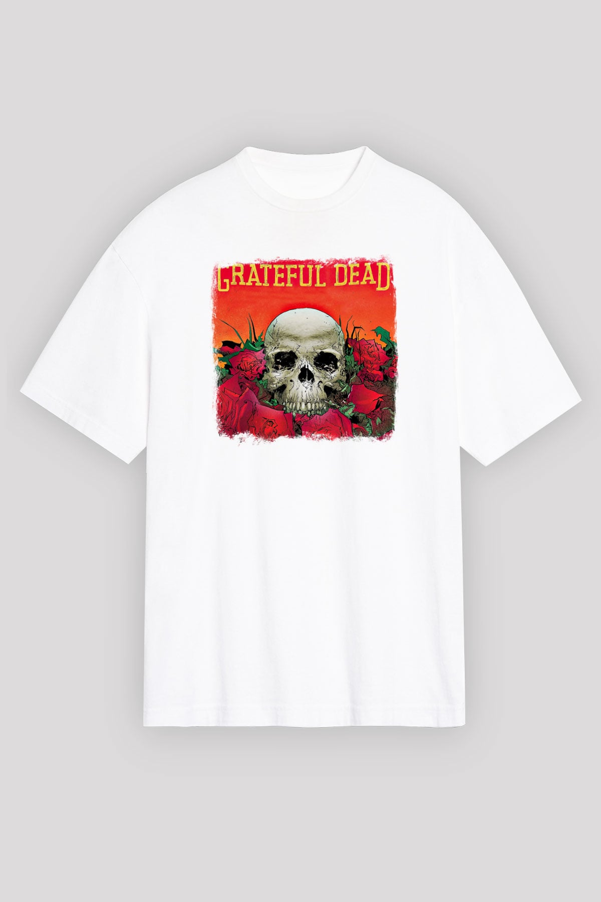 Grateful Dead Baskılı Unisex Beyaz Oversize Tişört
