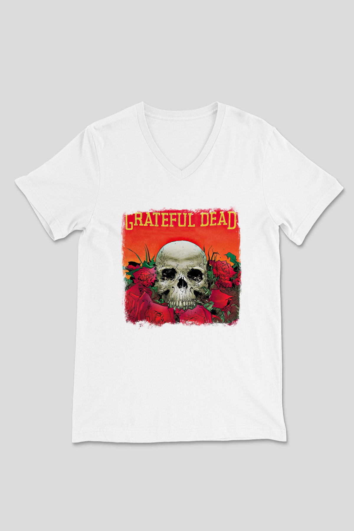 Grateful Dead Baskılı Unisex Beyaz V Yaka Tişört