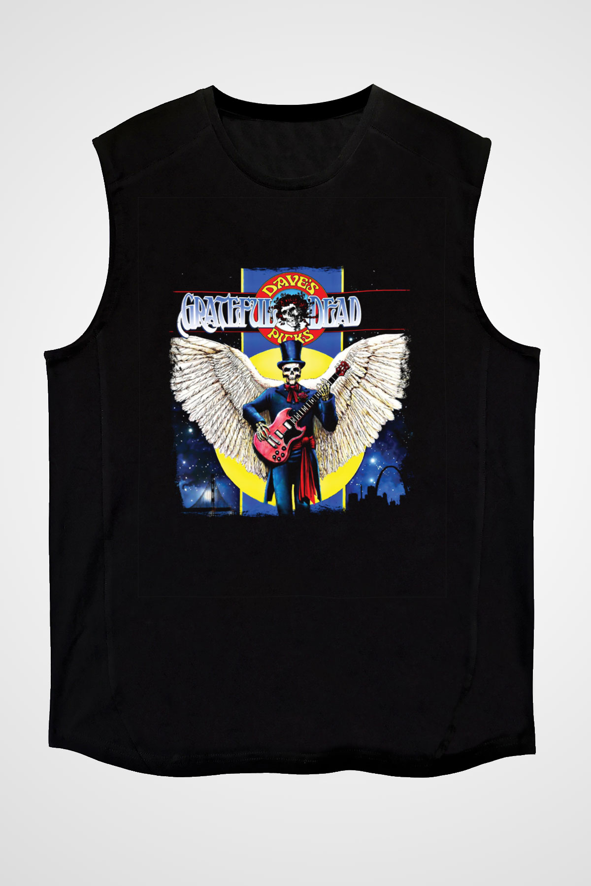Grateful Dead Baskılı Unisex Siyah Kolsuz Tişört