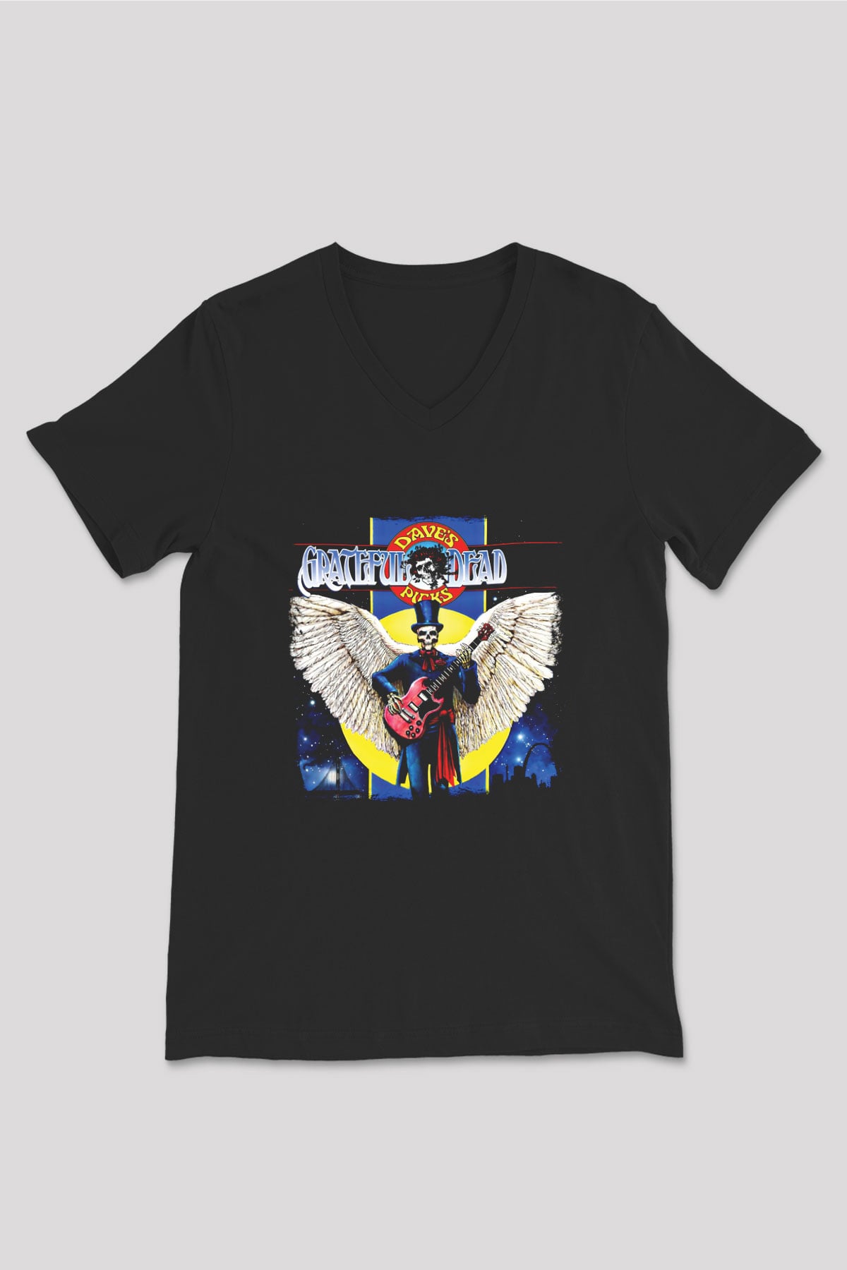 Grateful Dead Baskılı Unisex Siyah V Yaka Tişört