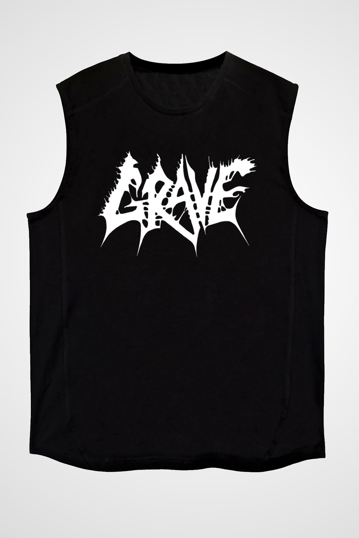 Grave Baskılı Unisex Siyah Kolsuz Tişört - Tshirt