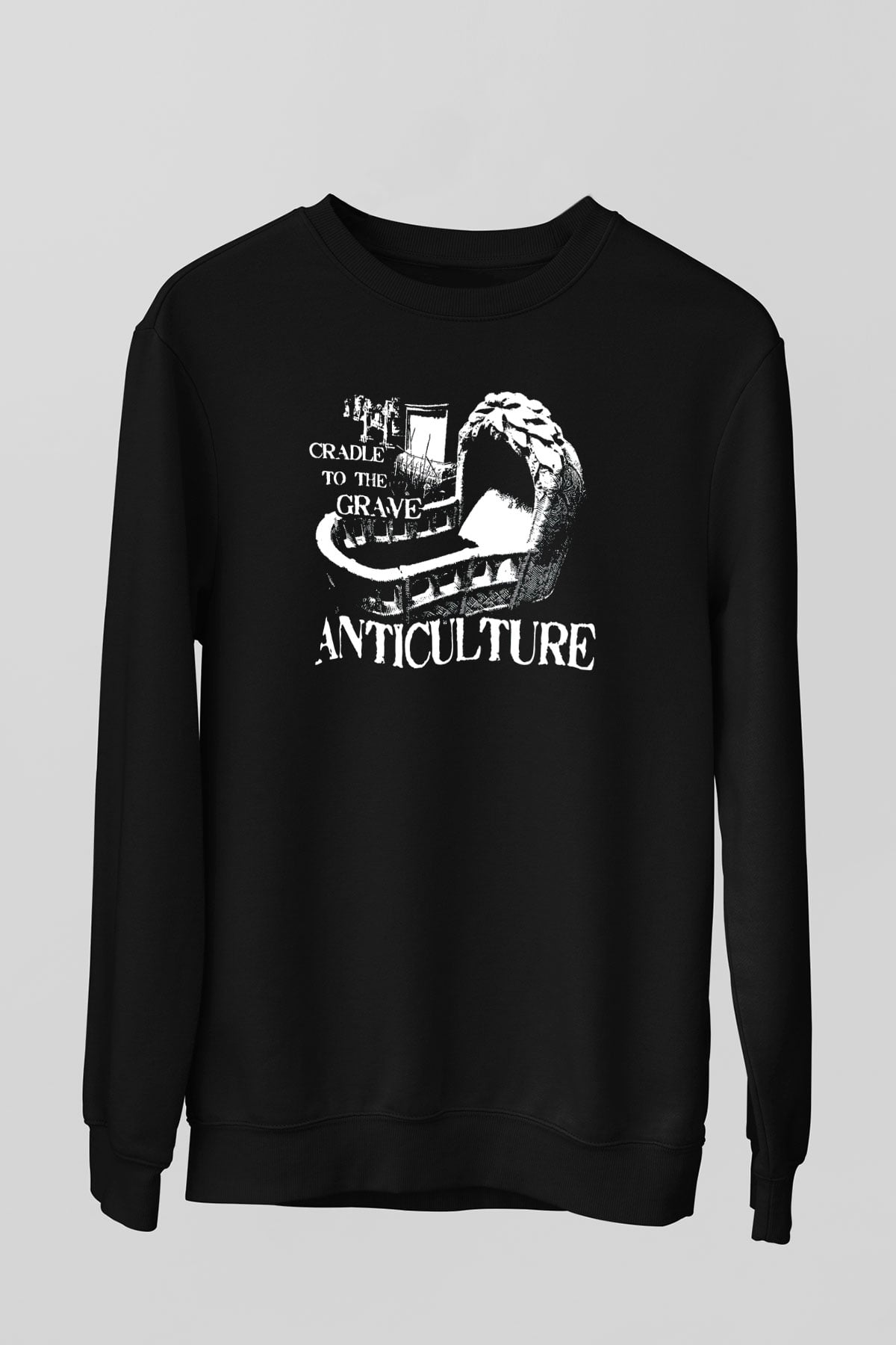 Grave Baskılı Unisex Siyah Sweatshirt