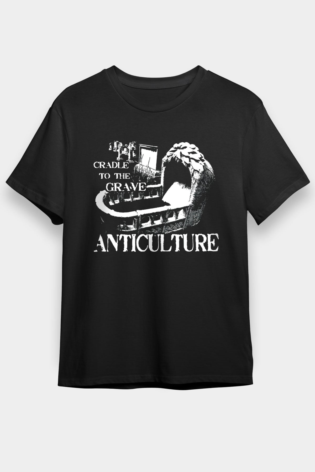 Grave Baskılı Unisex Siyah Tişört - Tshirt