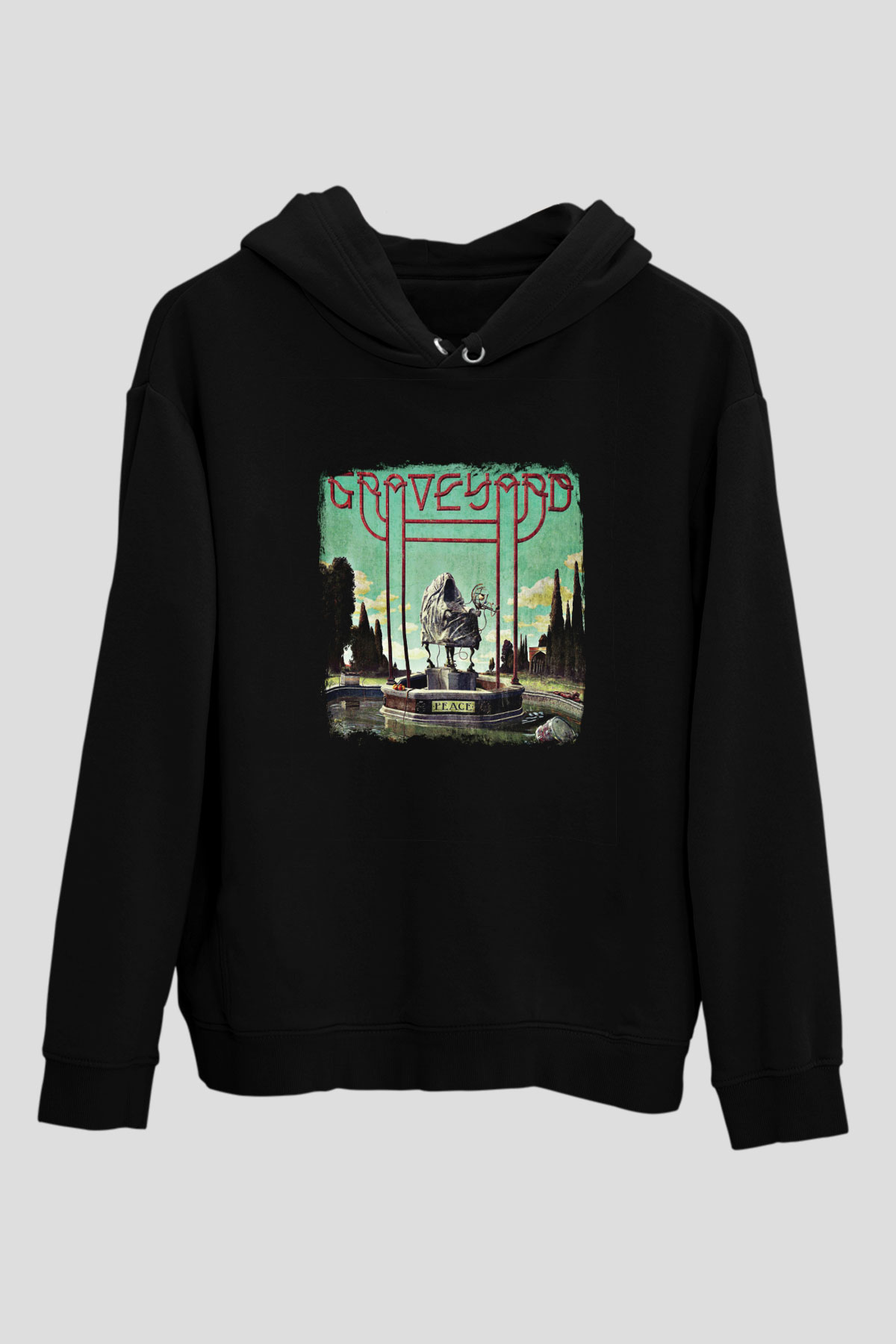 Graveyard Baskılı Unisex Siyah Hoodie