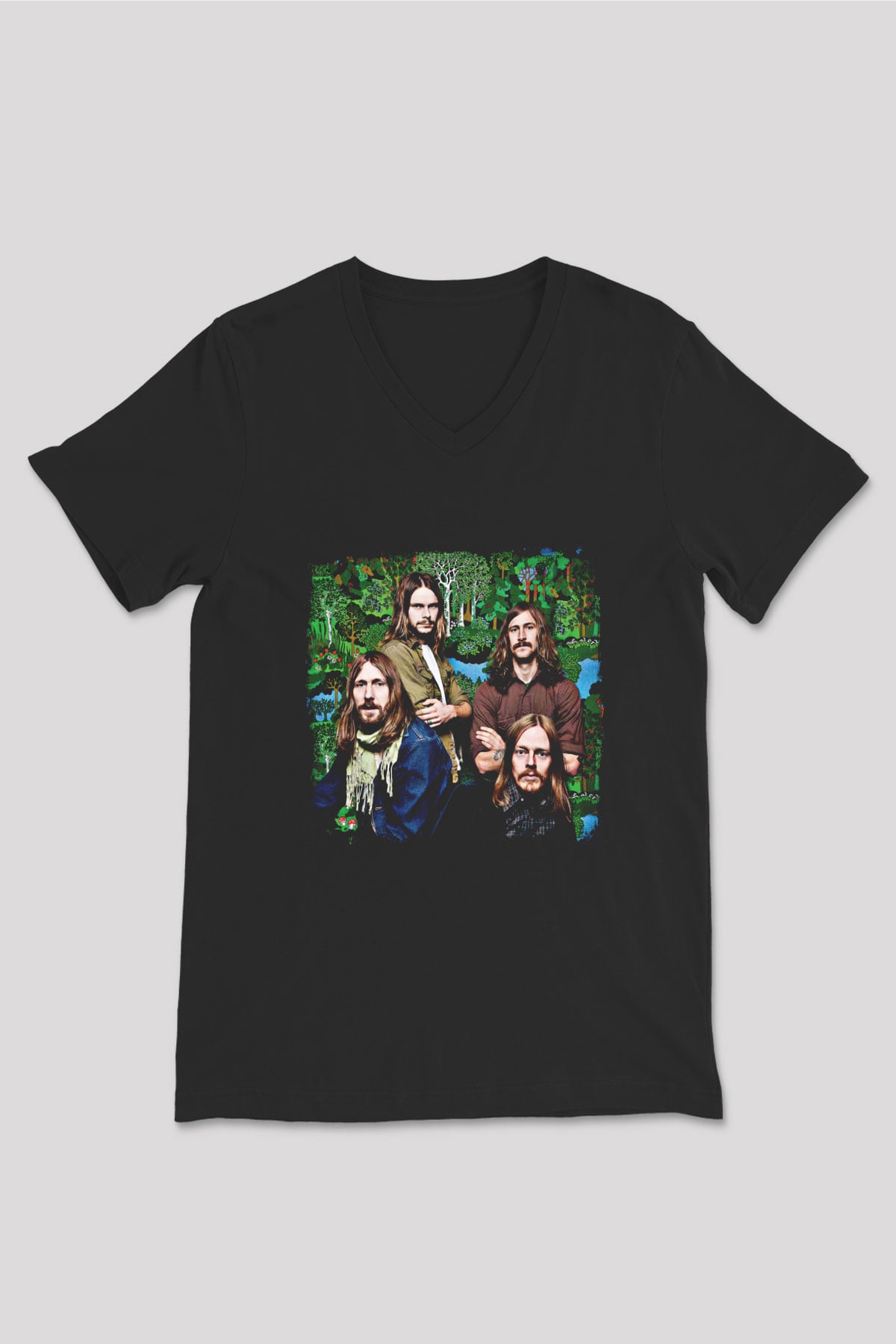 Graveyard Baskılı Unisex Siyah V Yaka Tişört