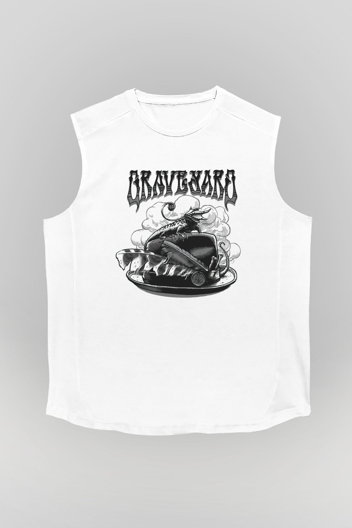 Graveyard Beyaz Unisex Kolsuz Tişört