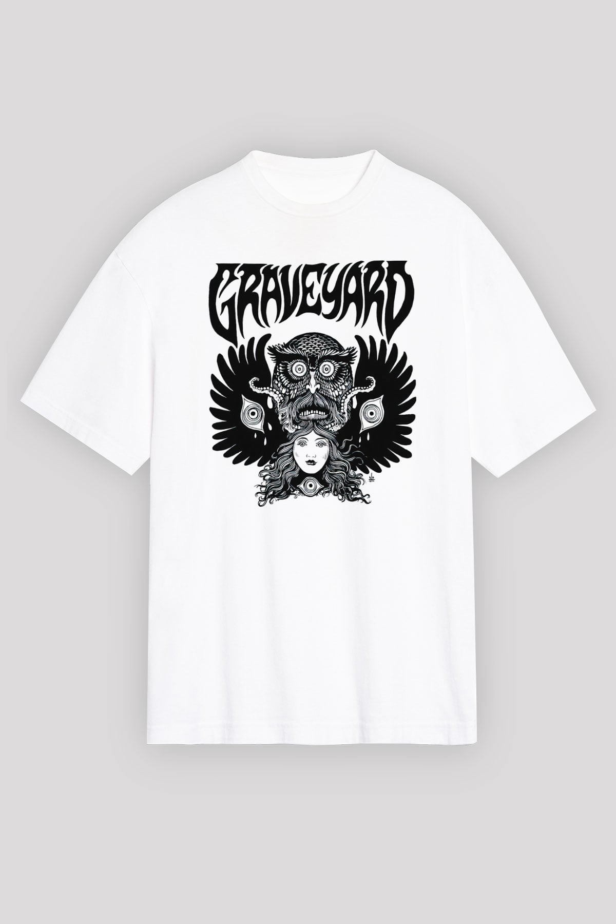Graveyard Beyaz Unisex Oversize Tişört T-Shirt