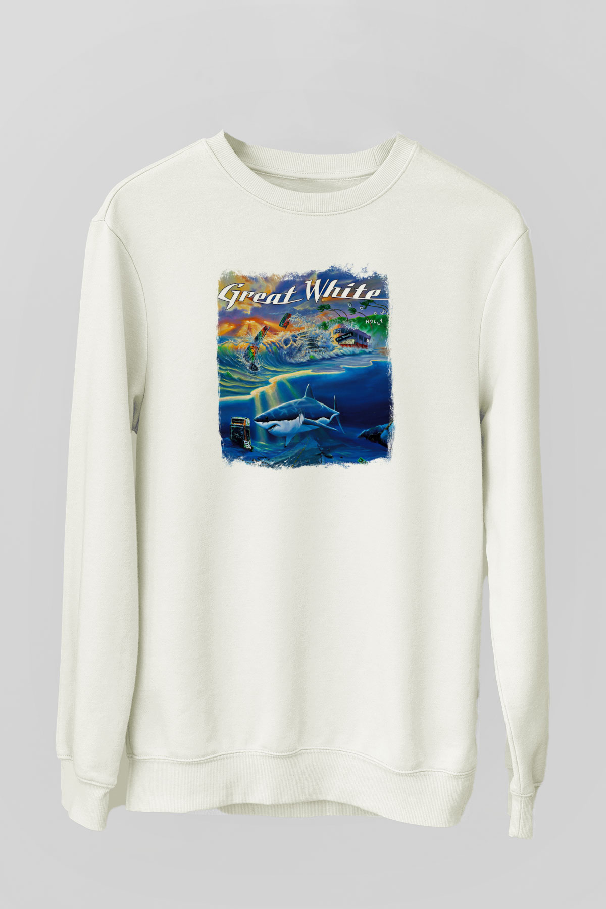 Great White Baskılı Unisex Beyaz Sweatshirt