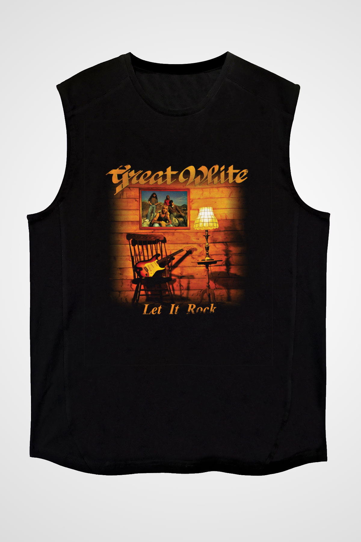 Great White Baskılı Unisex Siyah Kolsuz Tişört