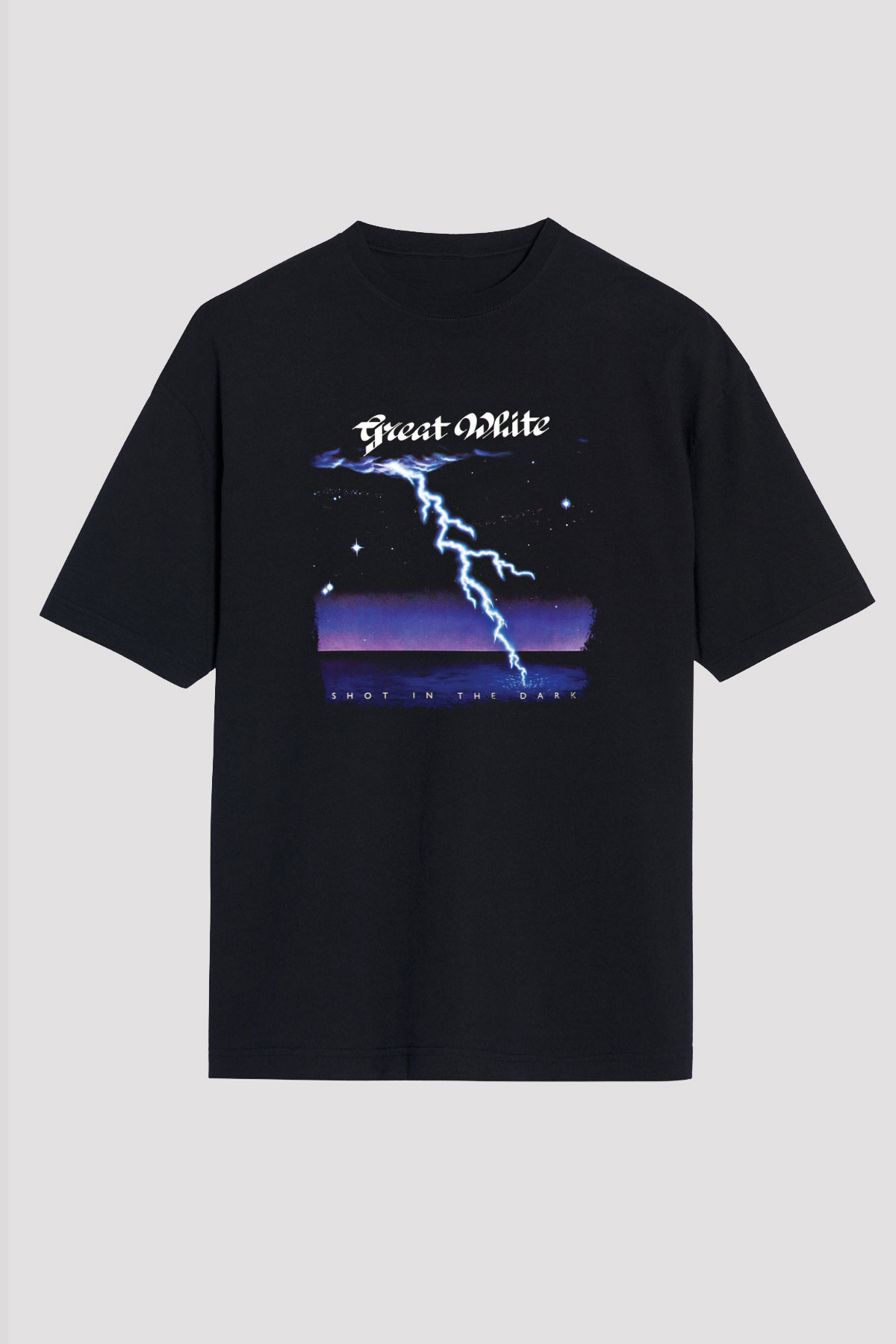 Great White Baskılı Unisex Siyah Oversize Tişört