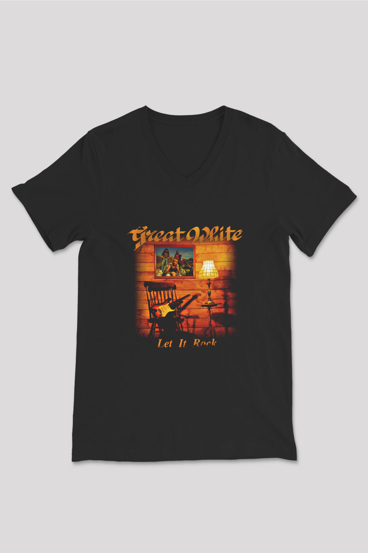 Great White Baskılı Unisex Siyah V Yaka Tişört