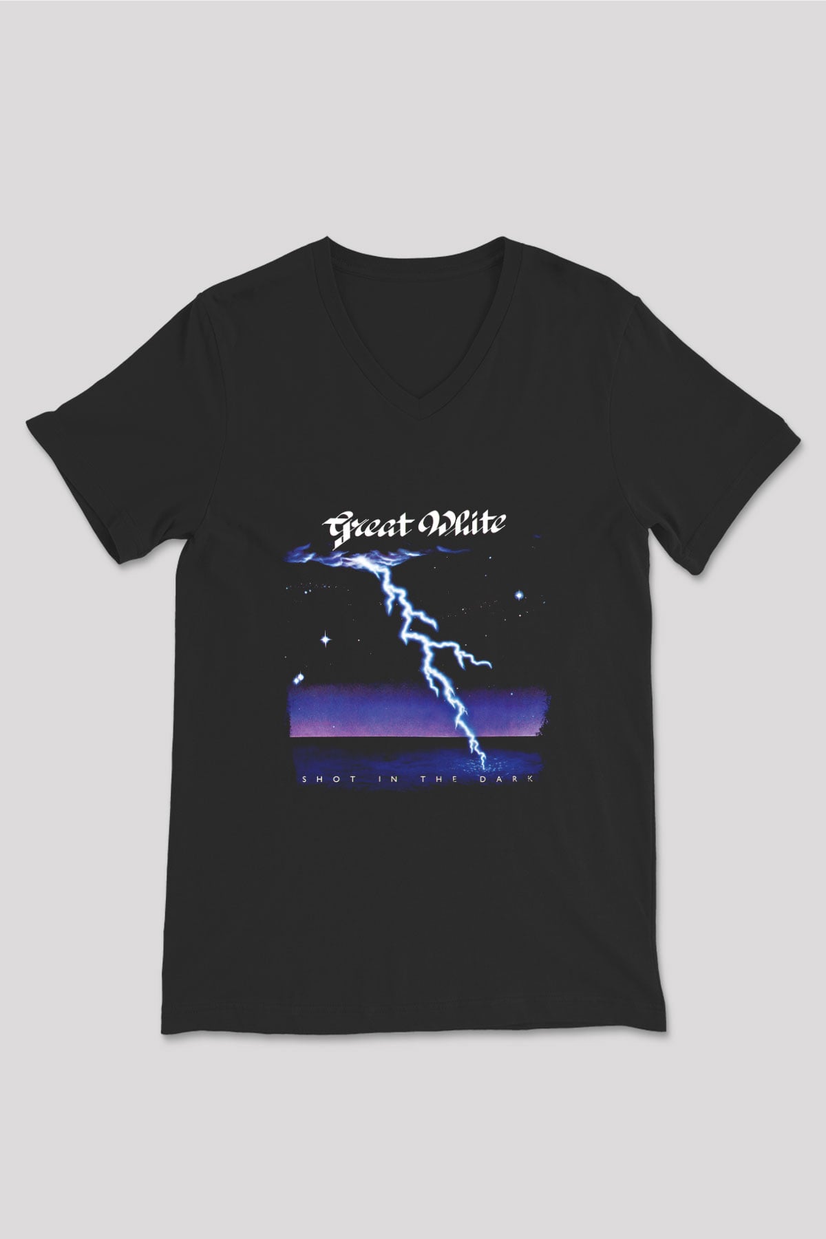 Great White Baskılı Unisex Siyah V Yaka Tişört