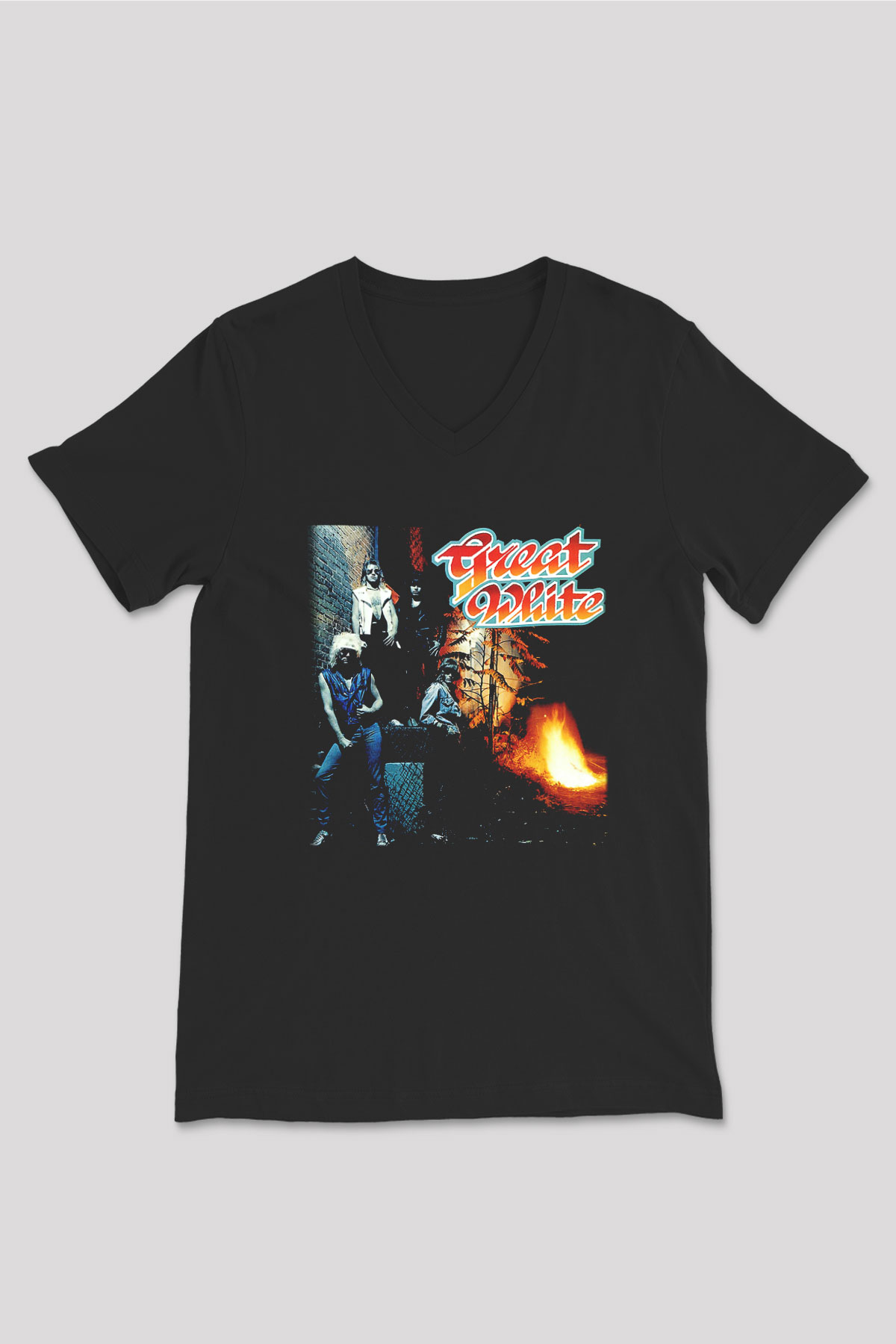 Great White Siyah Unisex V Yaka Tişört T-Shirt