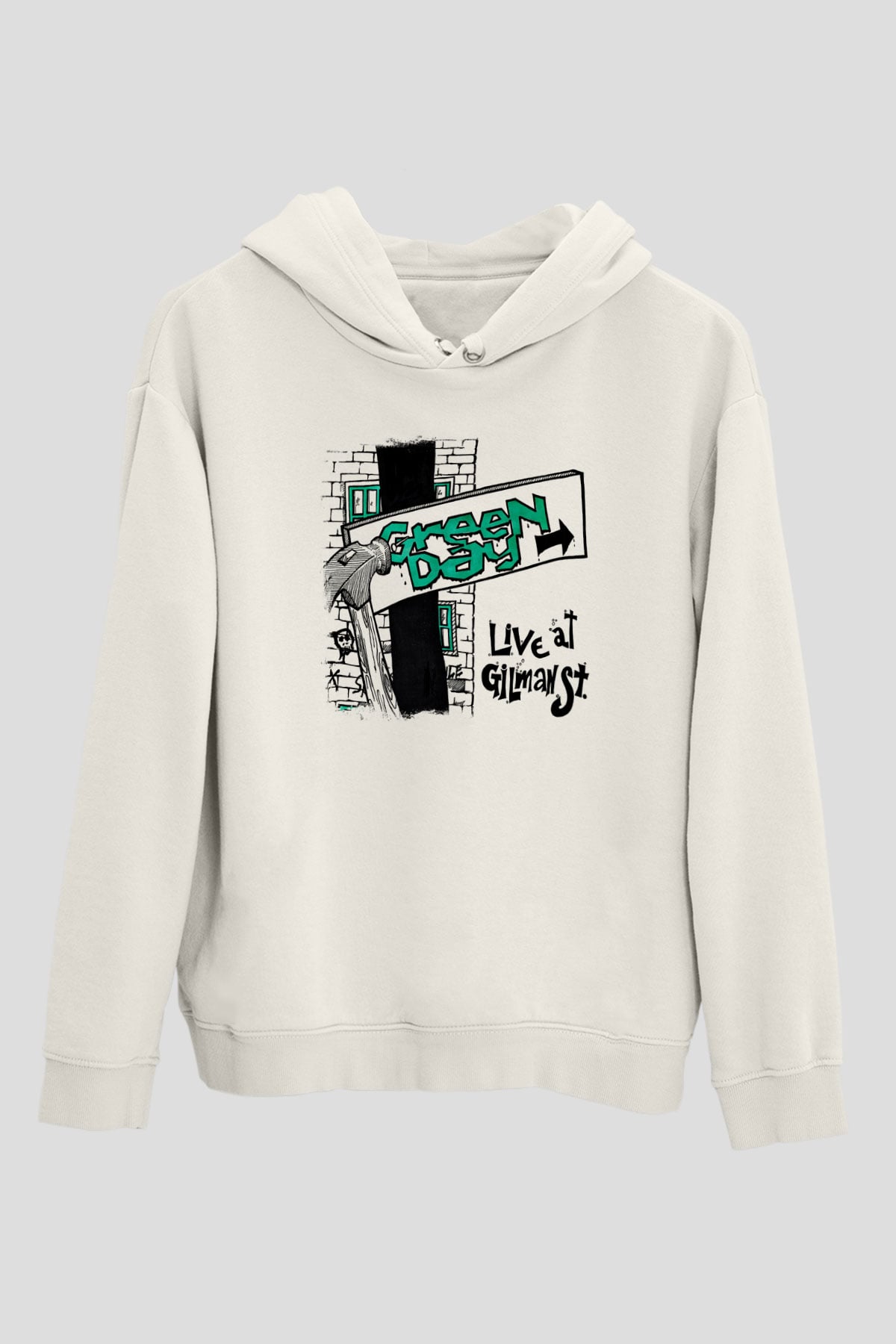 Green Day Baskılı Unisex Beyaz Hoodie