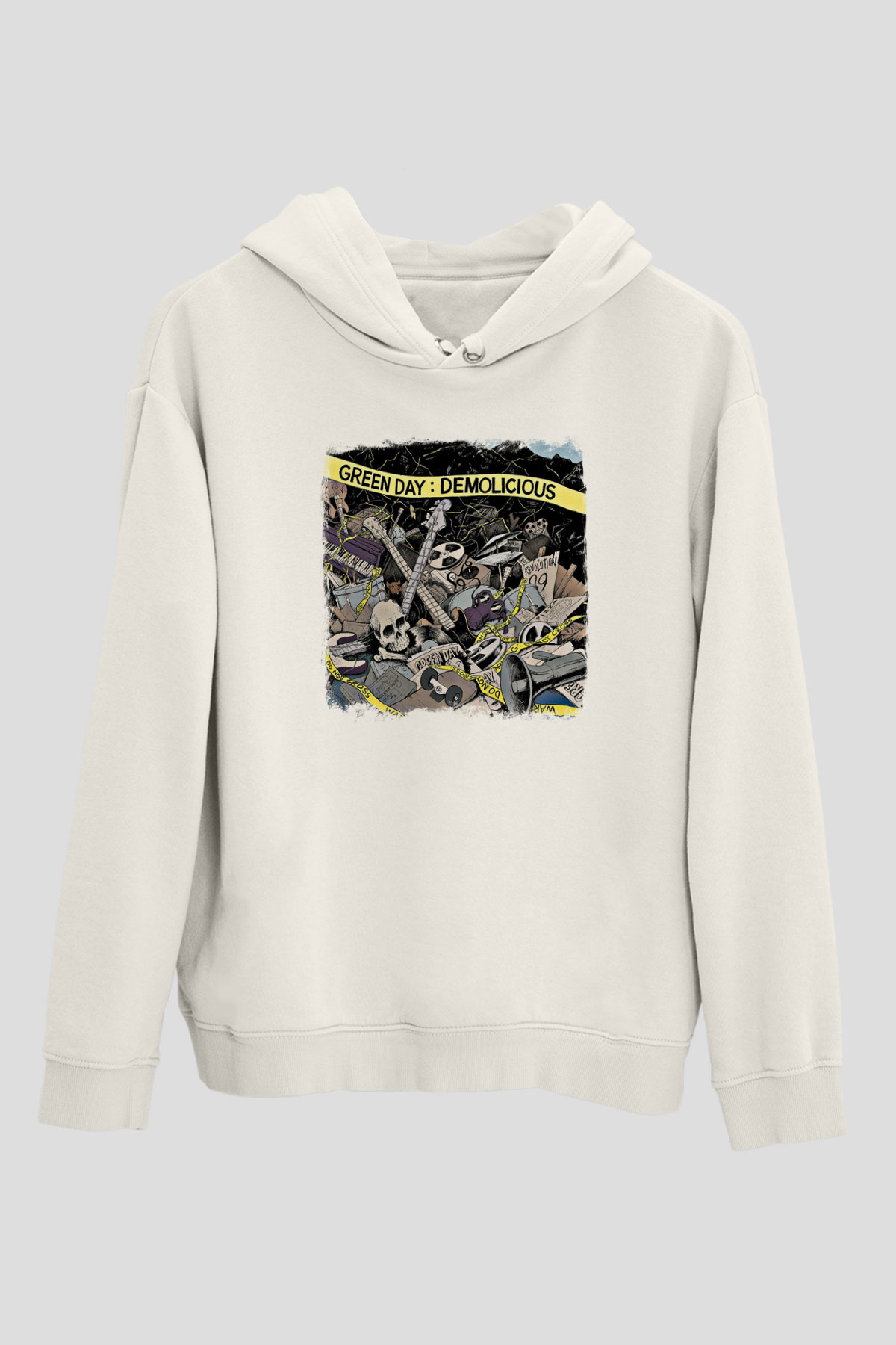 Green Day Baskılı Unisex Beyaz Hoodie