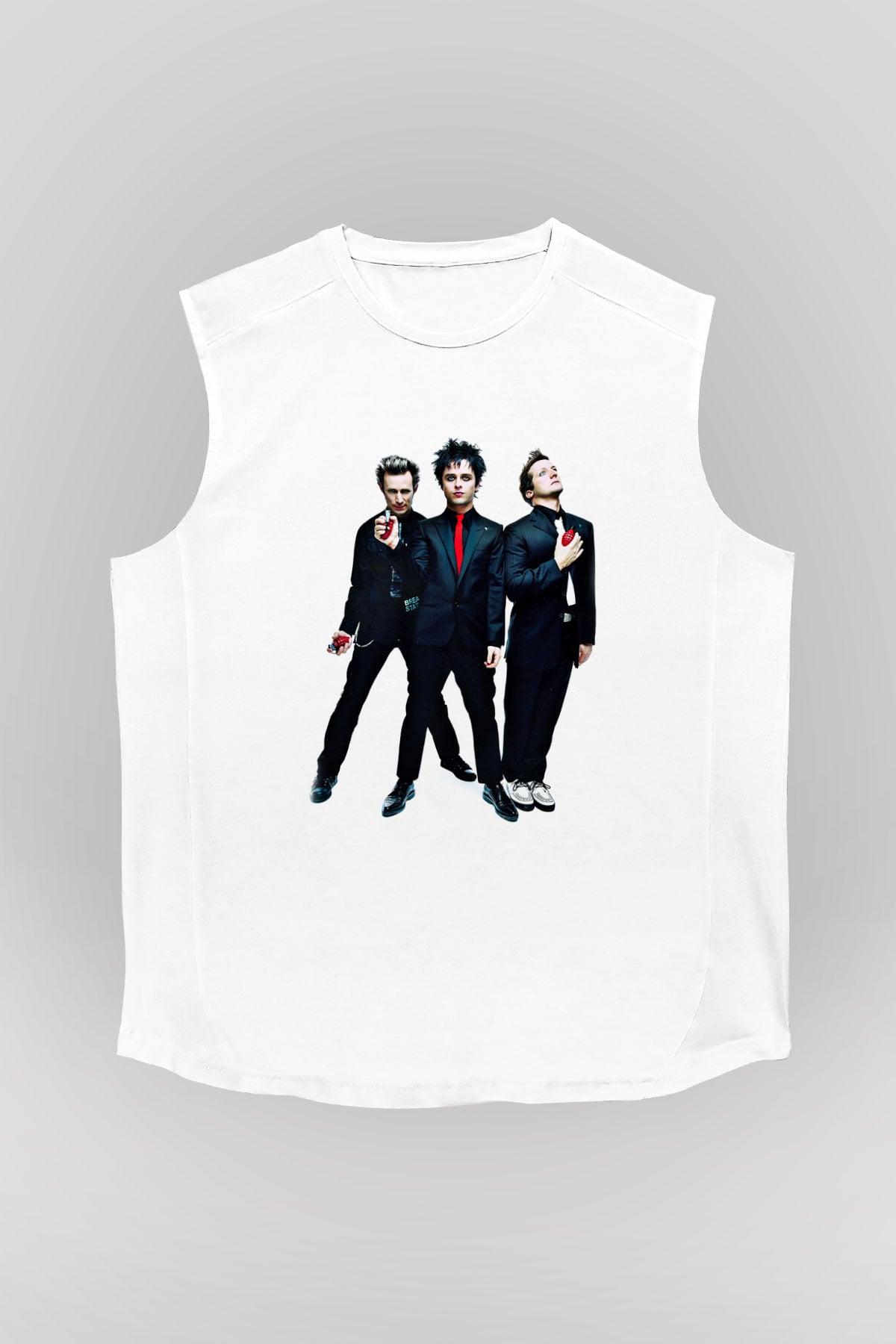 Green Day Baskılı Unisex Beyaz Kolsuz Tişört