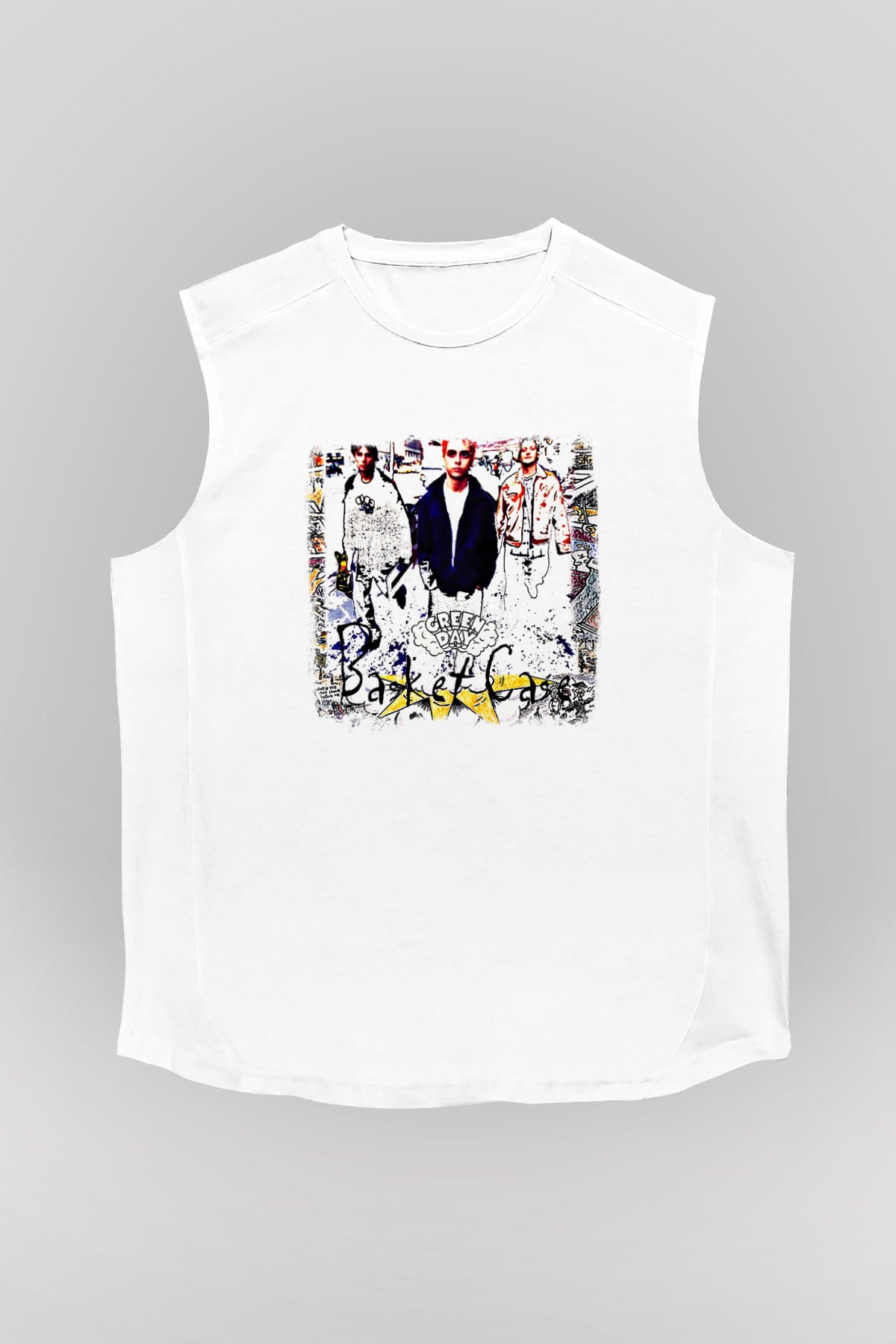Green Day Baskılı Unisex Beyaz Kolsuz Tişört