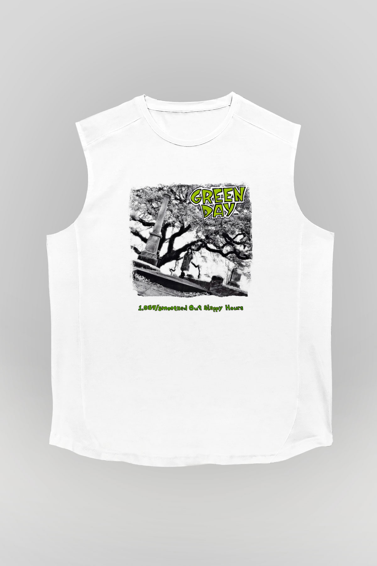 Green Day Baskılı Unisex Beyaz Kolsuz Tişört