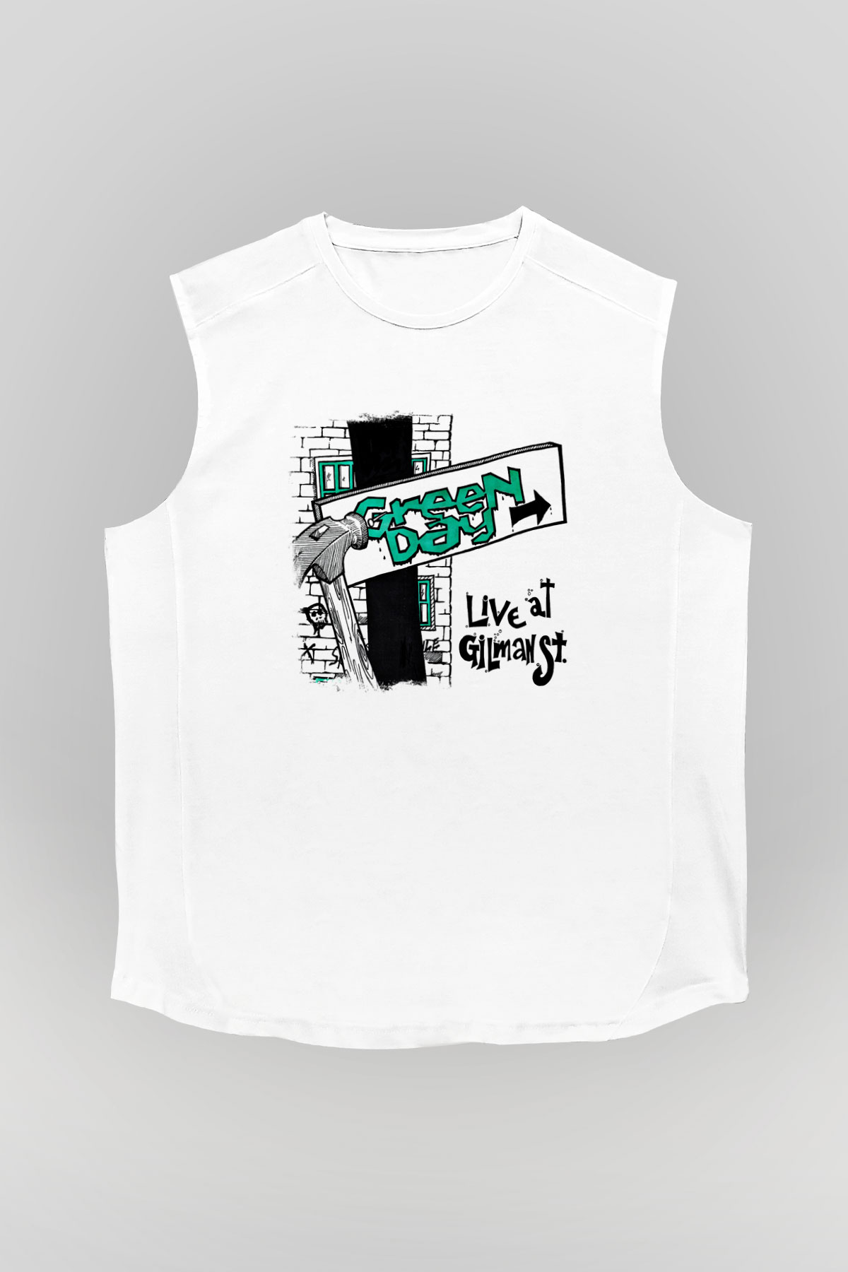 Green Day Baskılı Unisex Beyaz Kolsuz Tişört