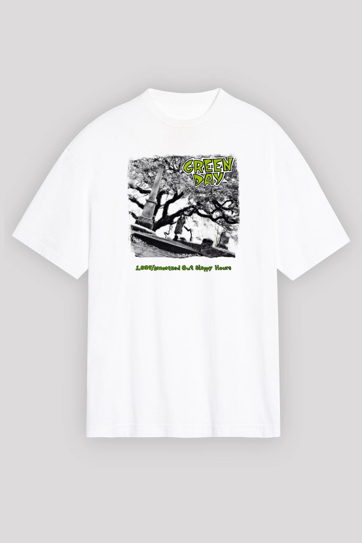 Green Day Baskılı Unisex Beyaz Oversize Tişört