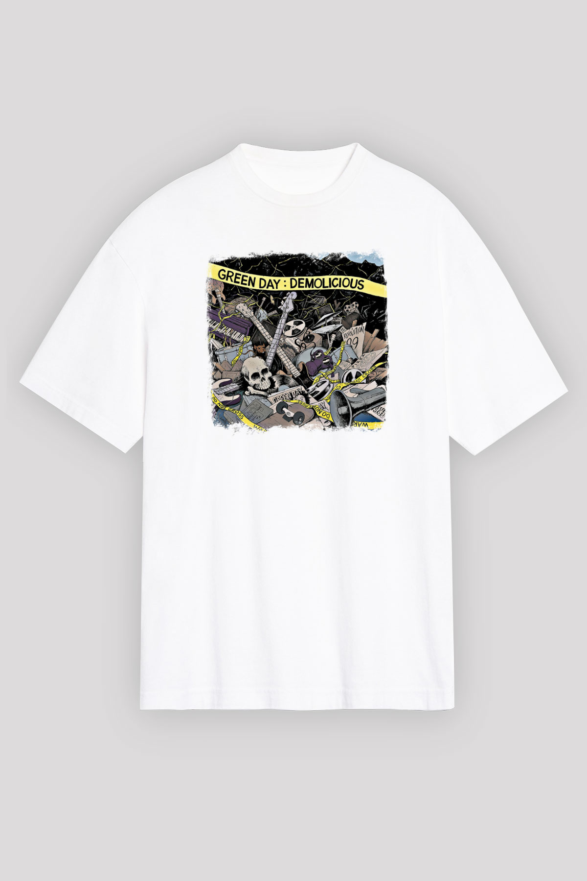 Green Day Baskılı Unisex Beyaz Oversize Tişört