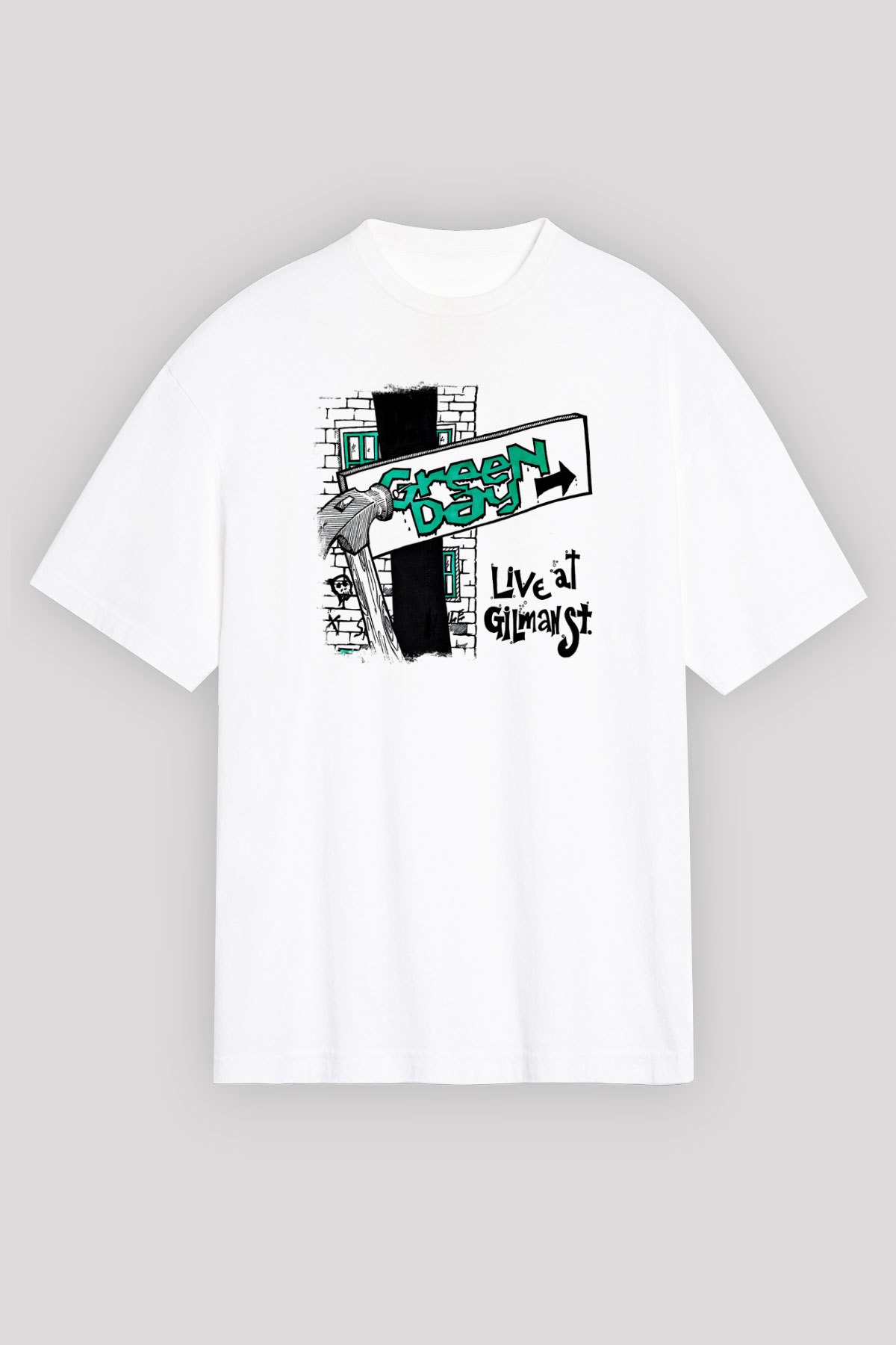 Green Day Baskılı Unisex Beyaz Oversize Tişört