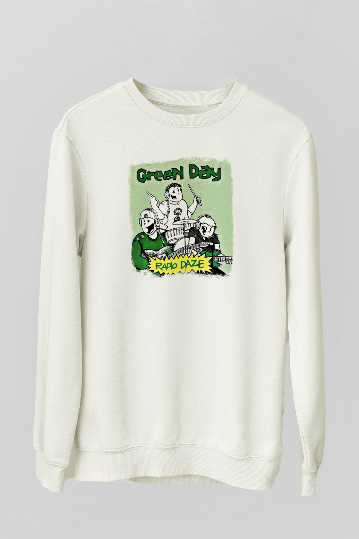 Green Day Baskılı Unisex Beyaz Sweatshirt