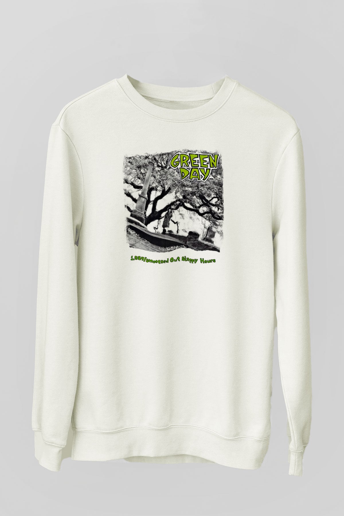 Green Day Baskılı Unisex Beyaz Sweatshirt