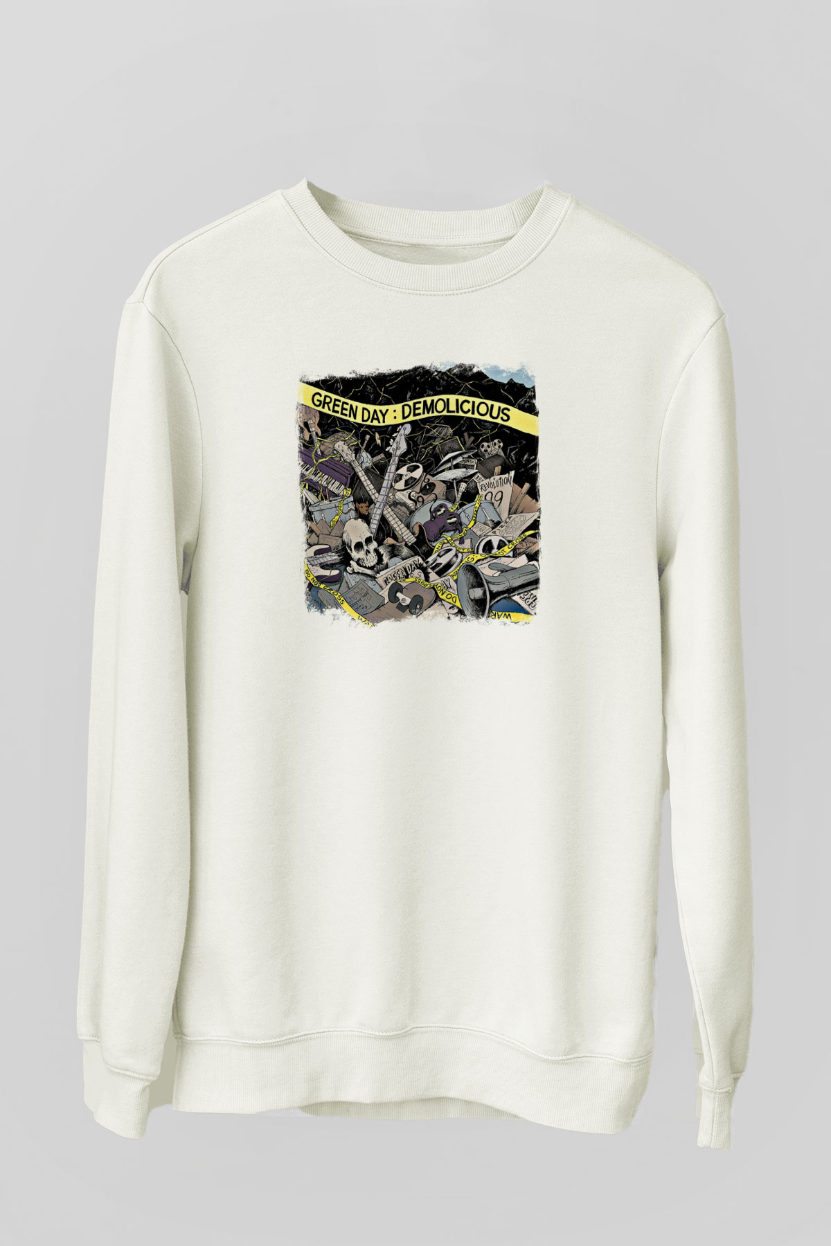 Green Day Baskılı Unisex Beyaz Sweatshirt