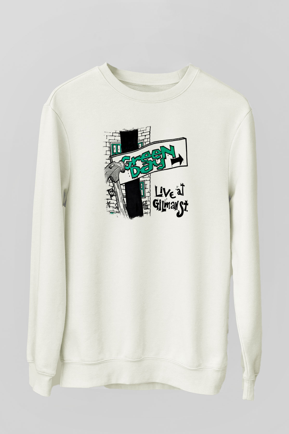 Green Day Baskılı Unisex Beyaz Sweatshirt