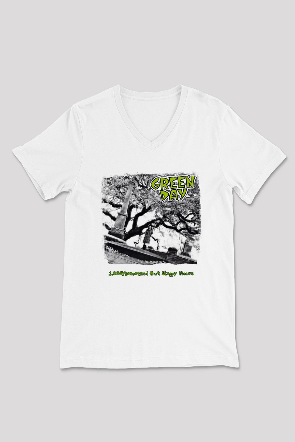 Green Day Baskılı Unisex Beyaz V Yaka Tişört