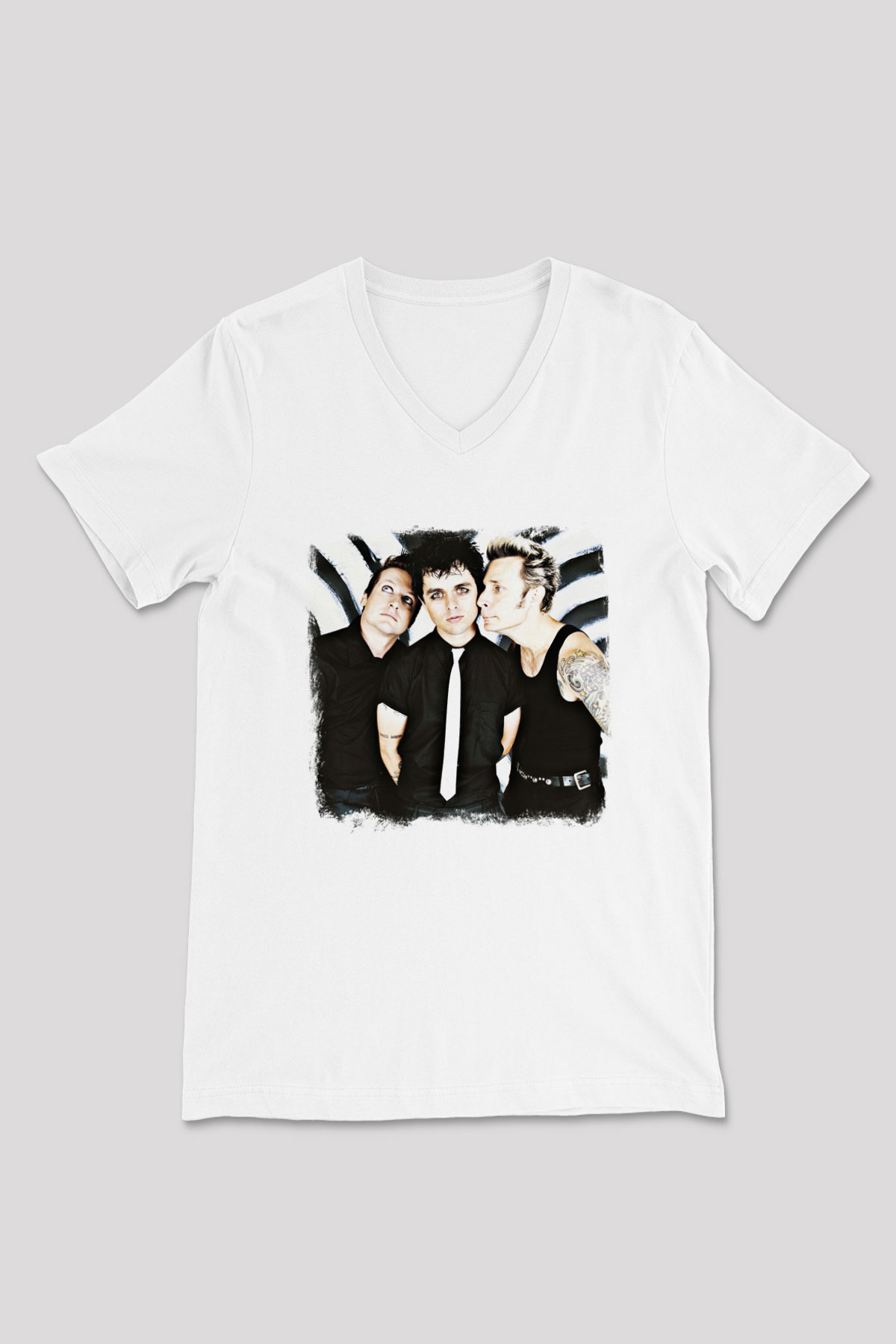 Green Day Baskılı Unisex Beyaz V Yaka Tişört
