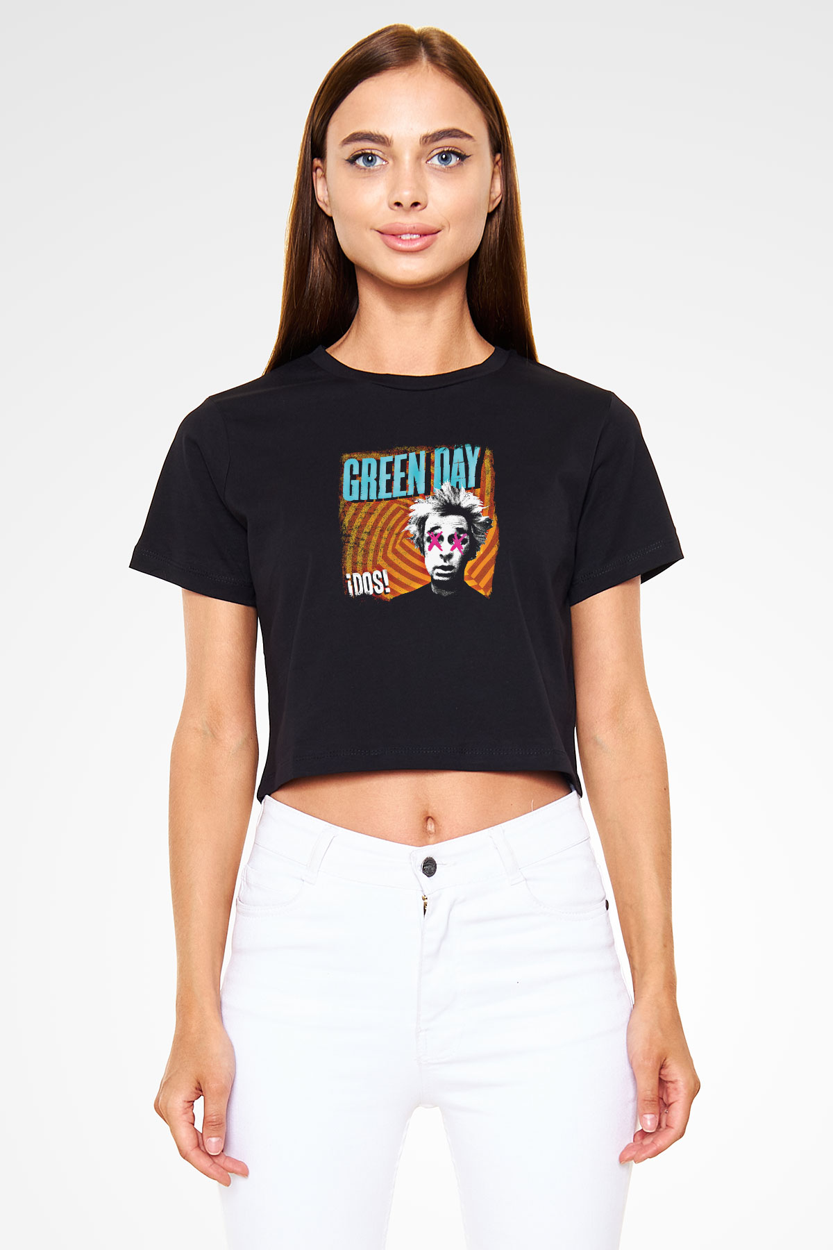Green Day Baskılı Unisex Siyah Crop Top Tişört