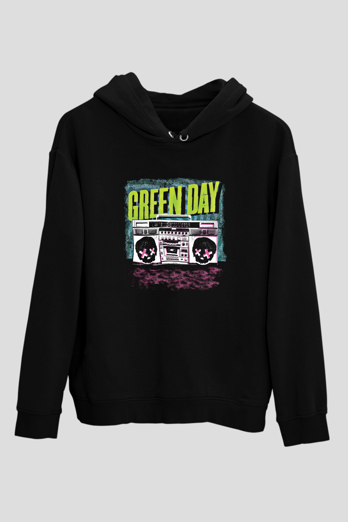 Green Day Baskılı Unisex Siyah Hoodie