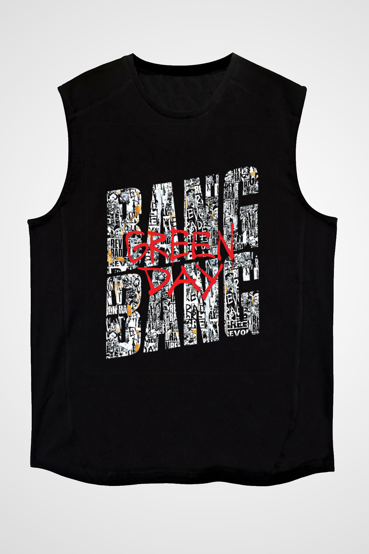 Green Day Baskılı Unisex Siyah Kolsuz Tişört