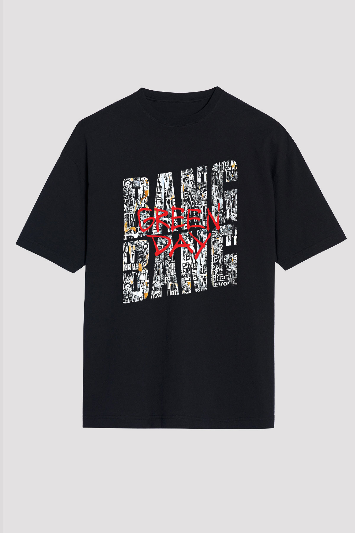 Green Day Baskılı Unisex Siyah Oversize Tişört