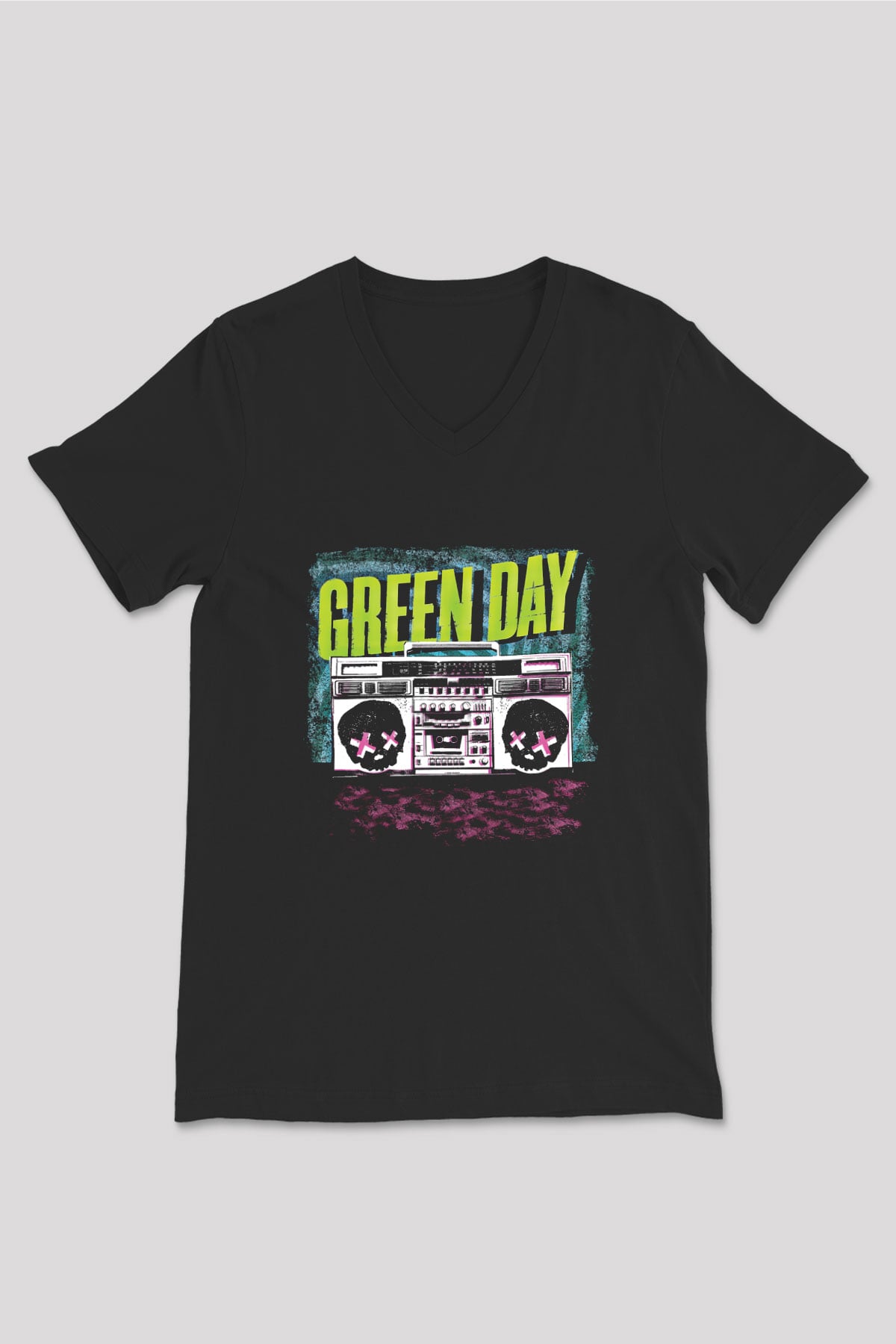 Green Day Baskılı Unisex Siyah V Yaka Tişört