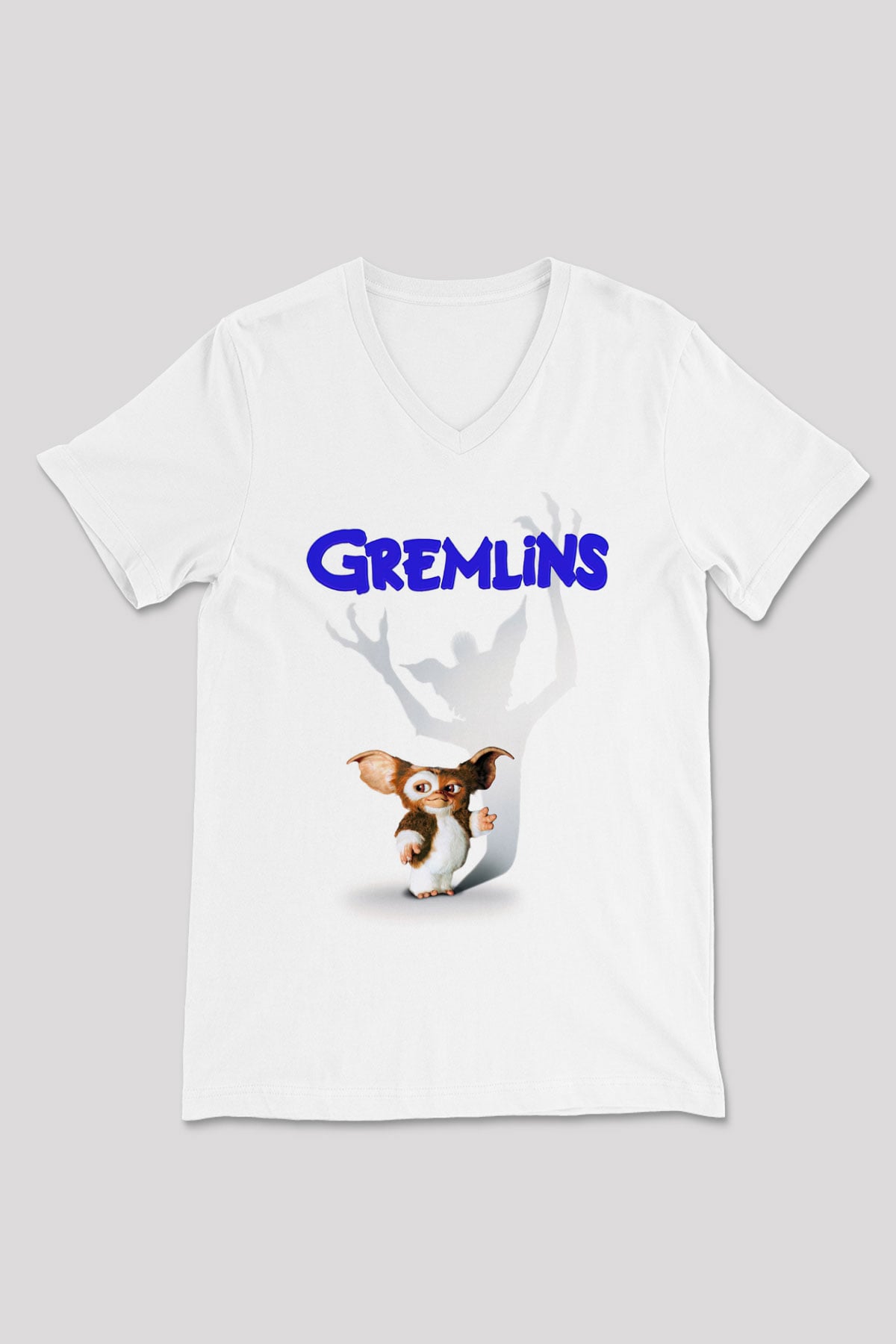 Gremlins Beyaz Unisex V Yaka Tişört