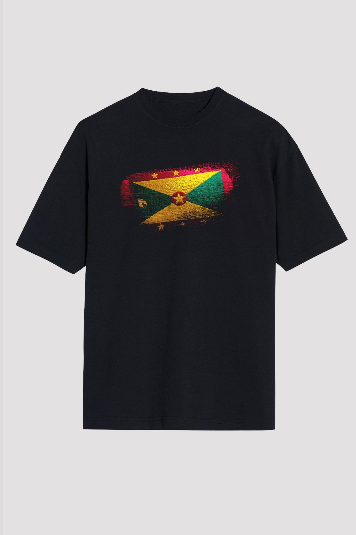 Grenada Bayrağı Baskılı Unisex Siyah Oversize Tişört