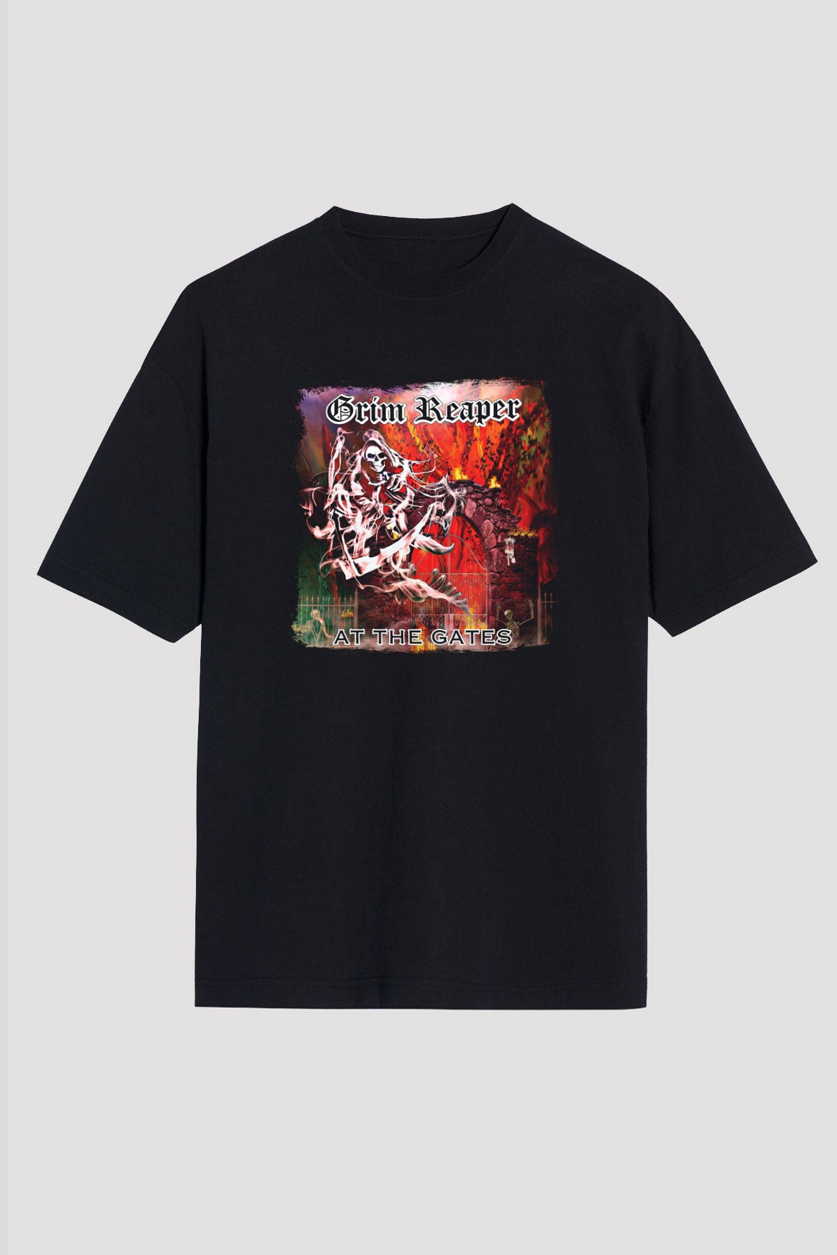 Grim Reaper Baskılı Unisex Siyah Oversize Tişört