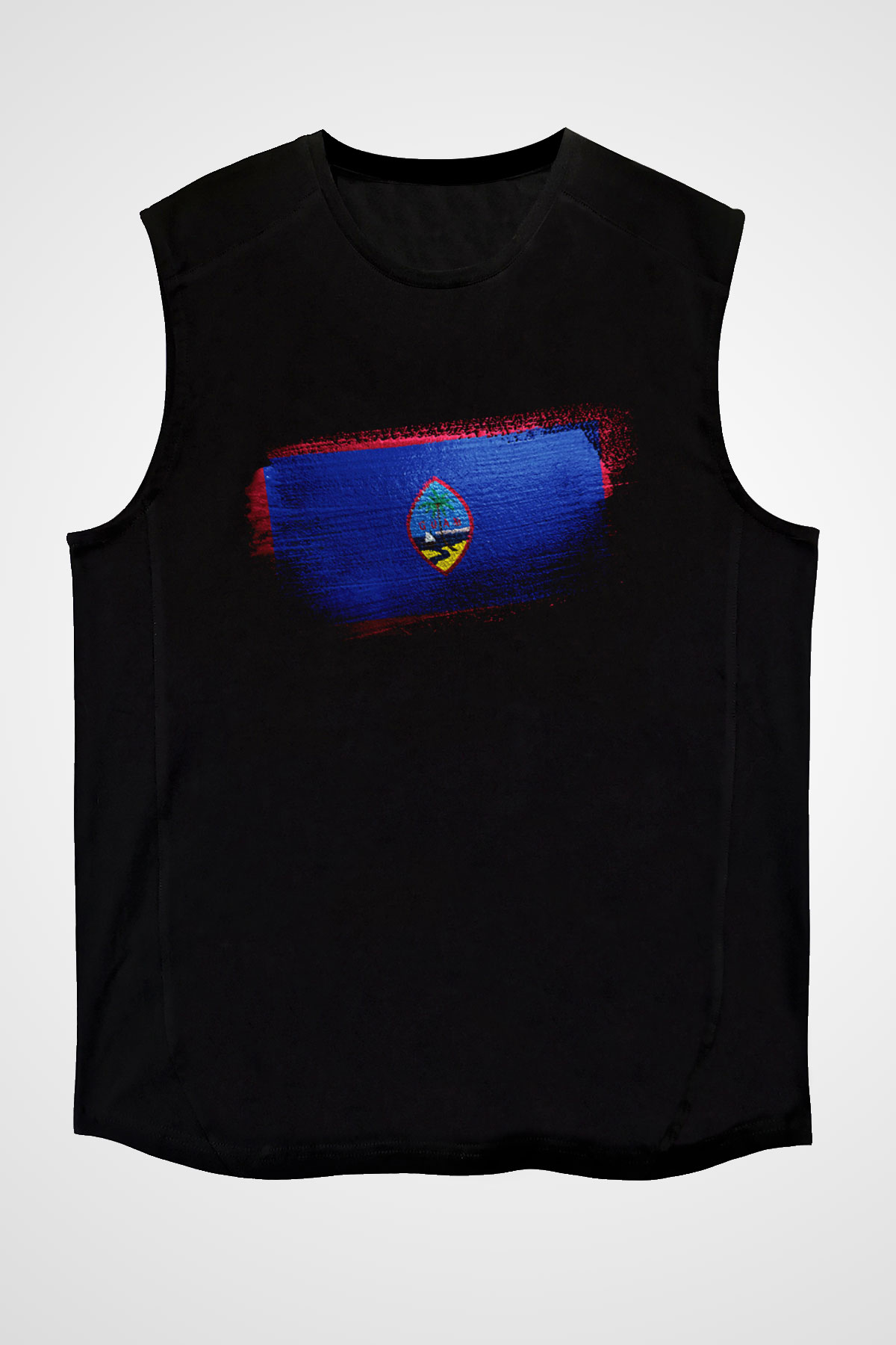 Guam Bayrağı Baskılı Unisex Siyah Kolsuz Tişört