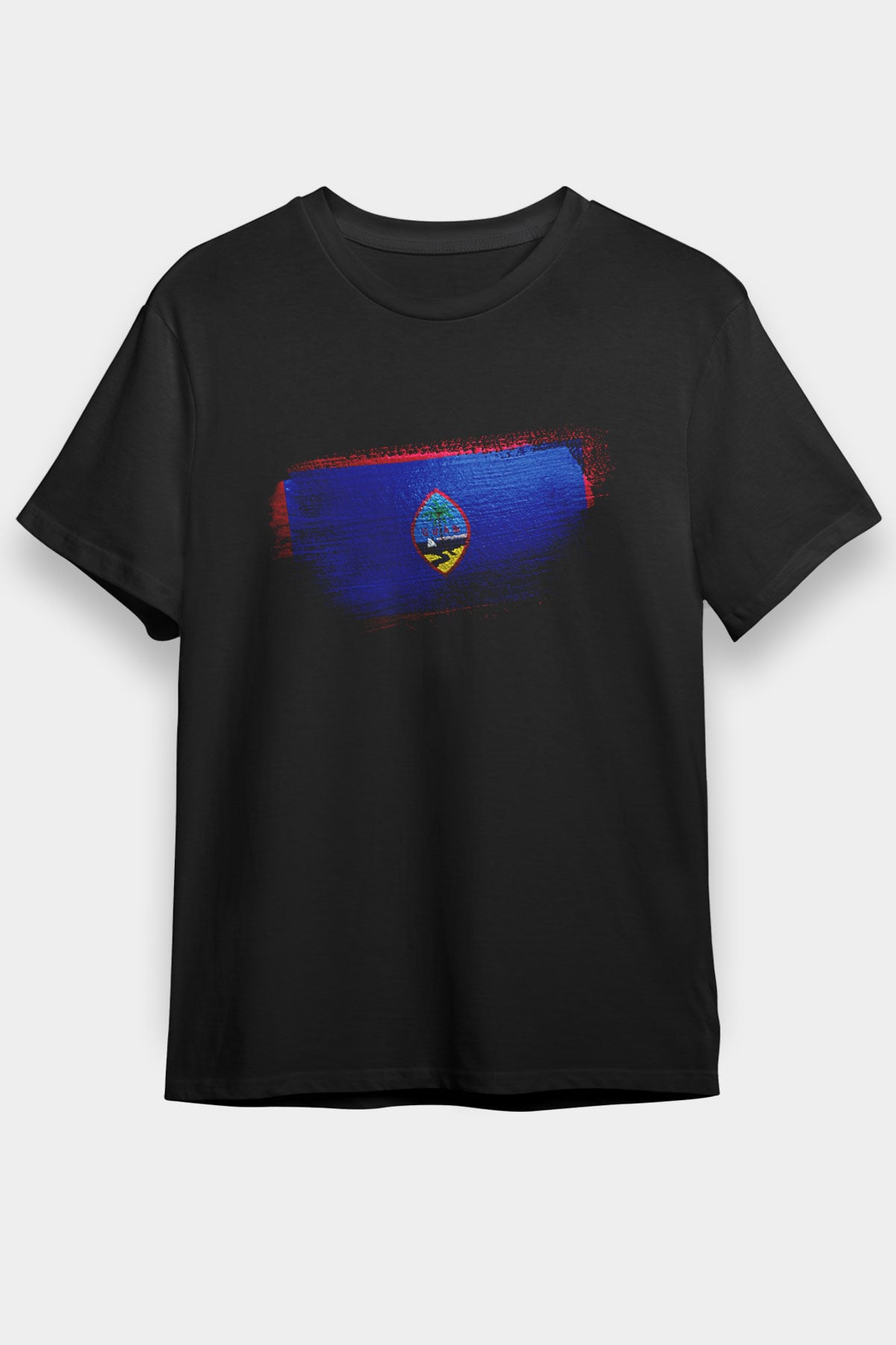Guam Bayrağı Baskılı Unisex Siyah Tişört