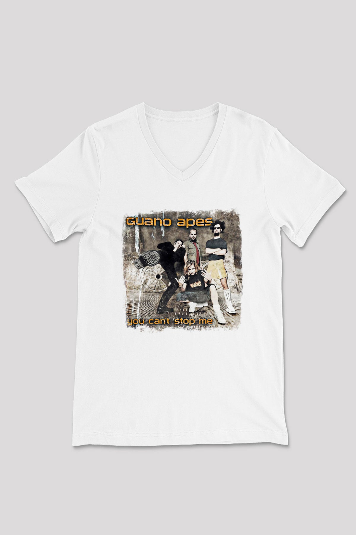 Guano Apes Baskılı Unisex Beyaz V Yaka Tişört