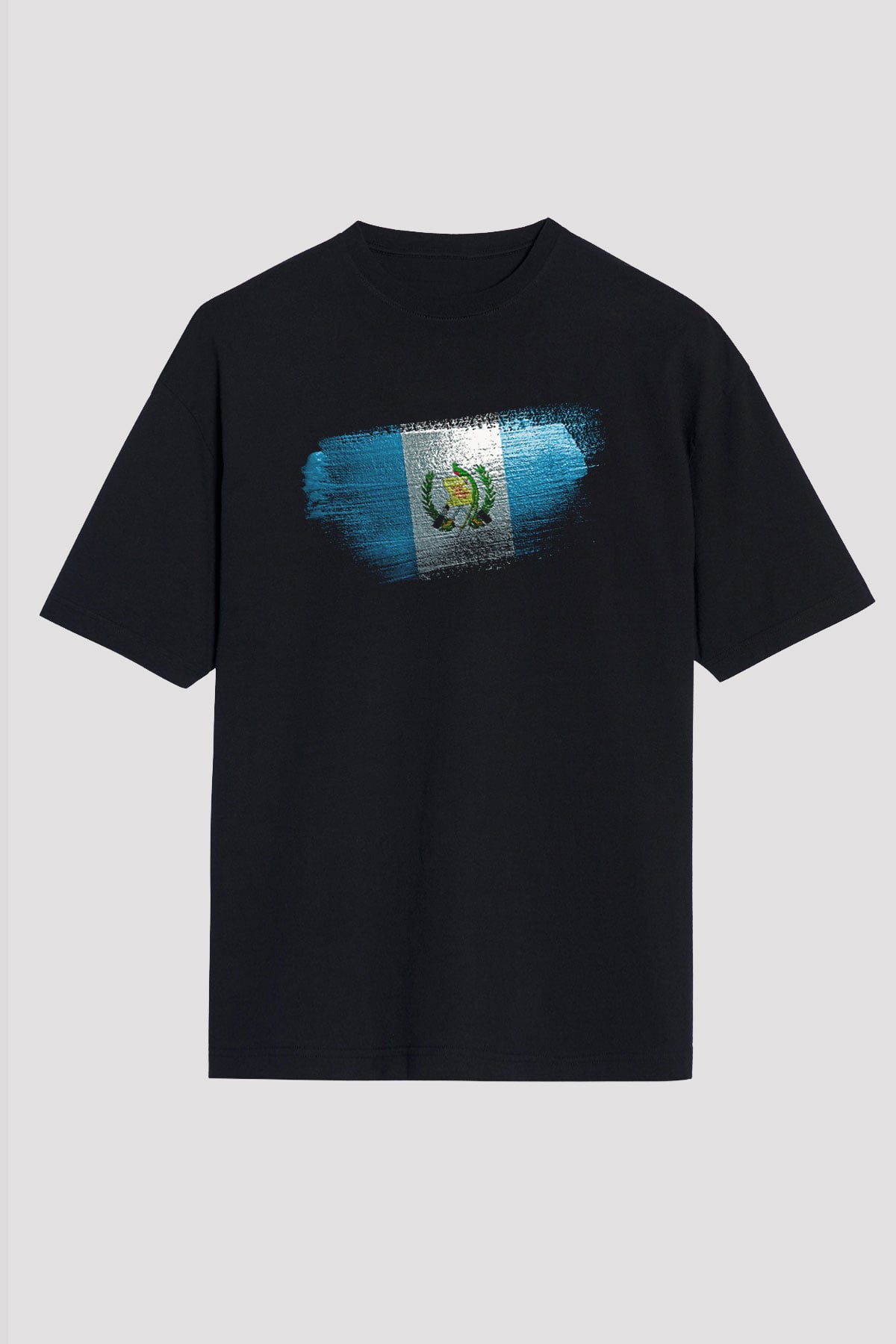 Guatemala Bayrağı Baskılı Unisex Siyah Oversize Tişört