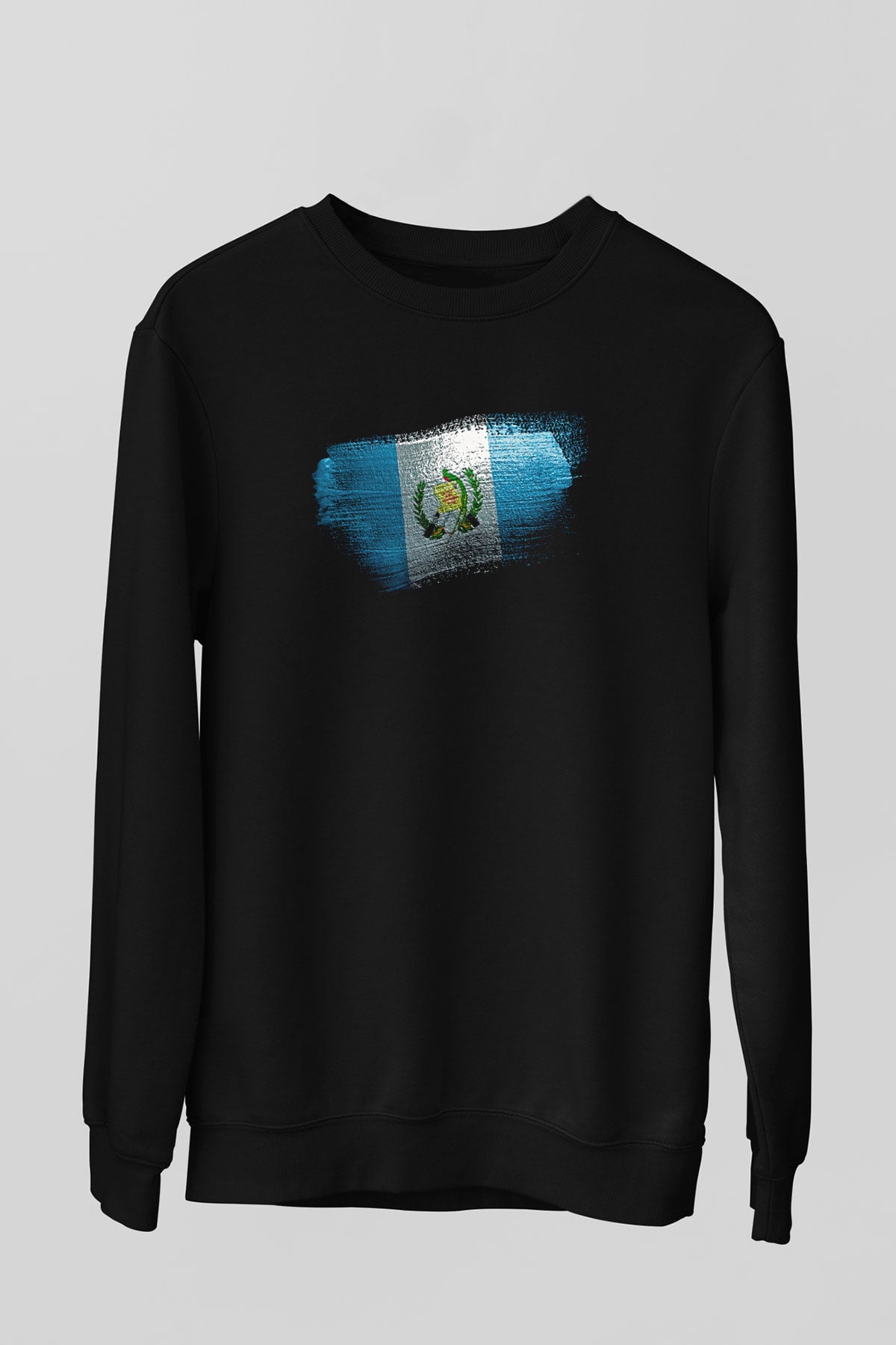 Guatemala Bayrağı Baskılı Unisex Siyah Sweatshirt