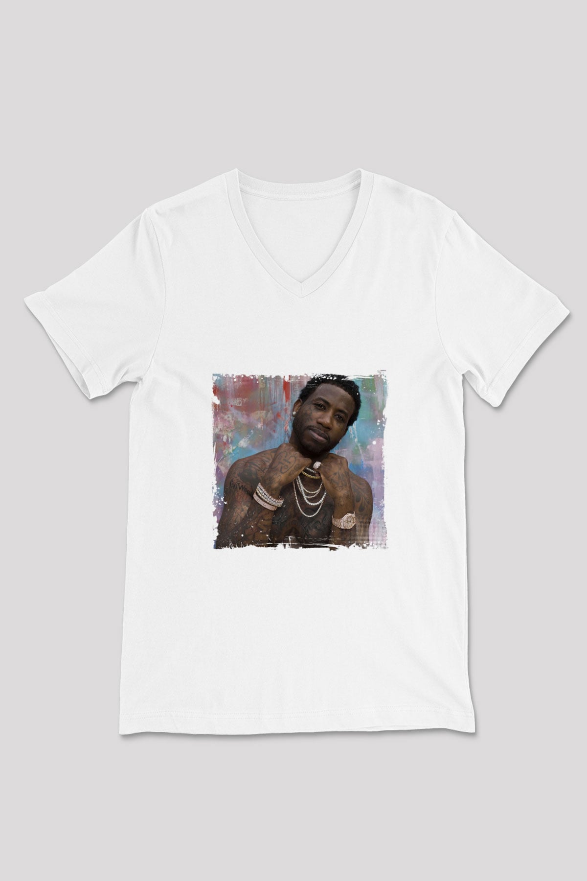 Gucci Mane Baskılı Beyaz V Yaka Unisex Tişört