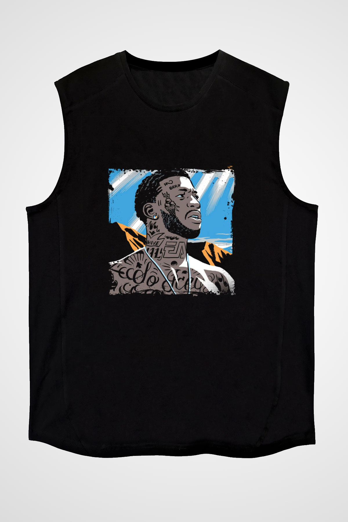 Gucci Mane Baskılı Unisex Siyah Kolsuz Tişört